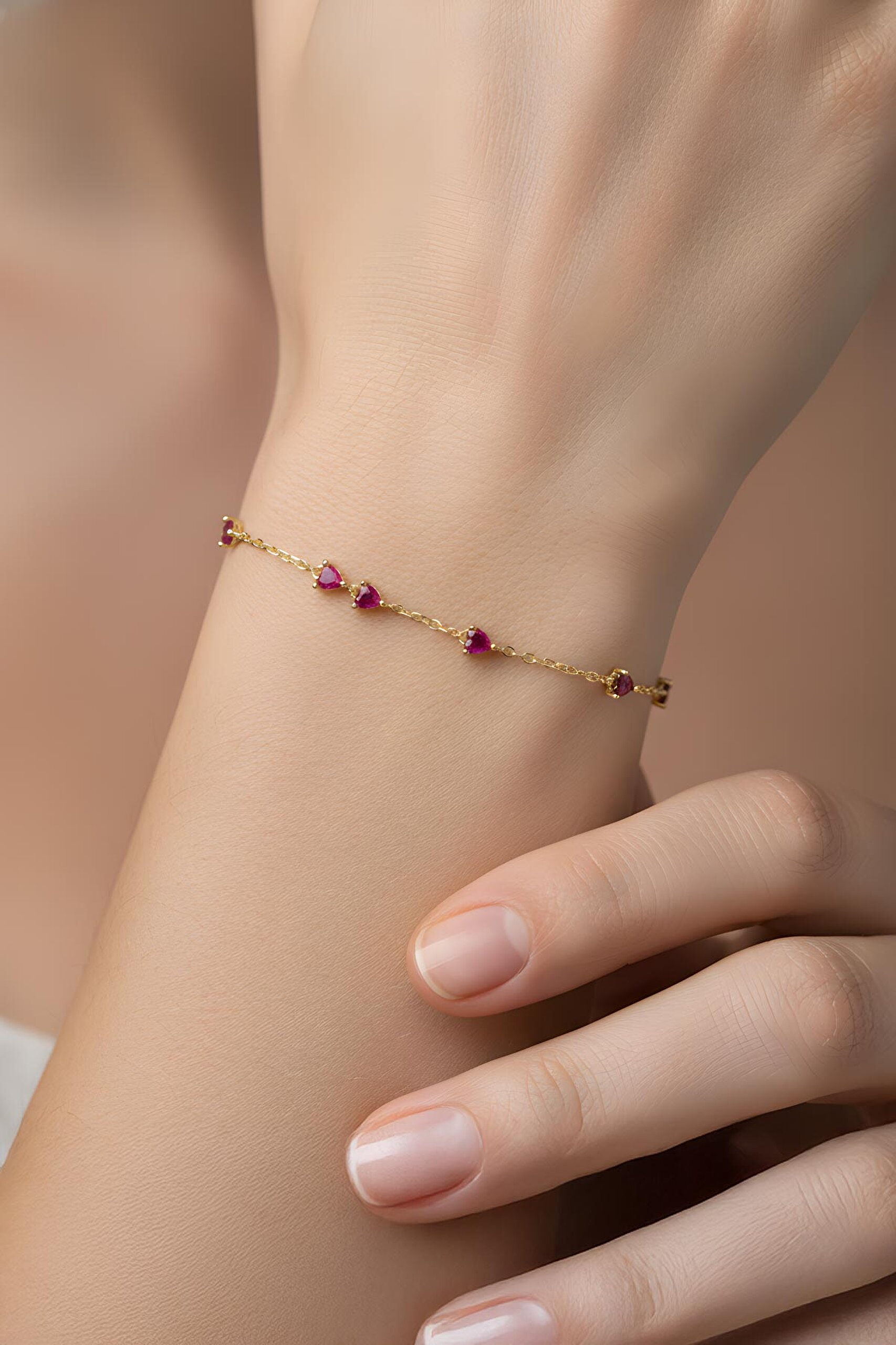 ⁠ Yakut Kalbi 18 Ayar Sarı Altın Kaplama 19 Cm Gümüş Bileklik_3}