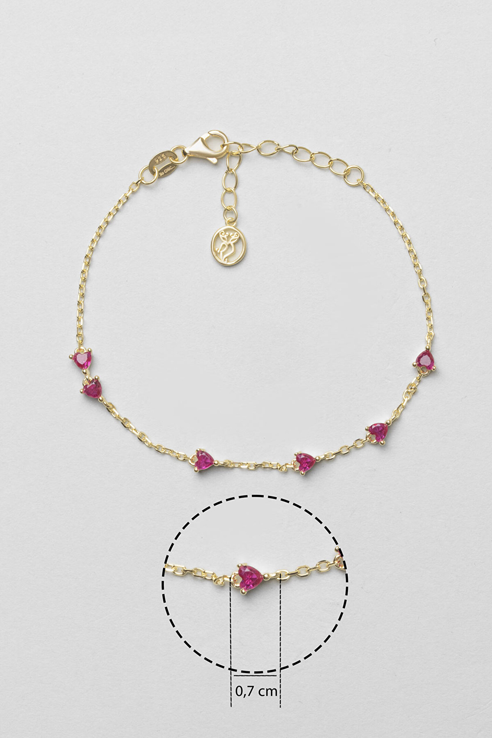 ⁠ Yakut Kalbi 18 Ayar Sarı Altın Kaplama 19 Cm Gümüş Bileklik_2}