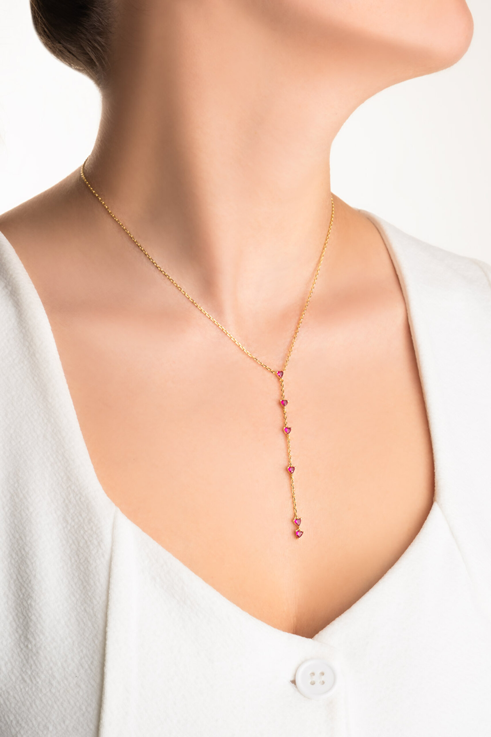 ⁠ Yakut Kalbi 18 Ayar Sarı Altın Kaplama 45 Cm Gümüş Y Kolye_3}