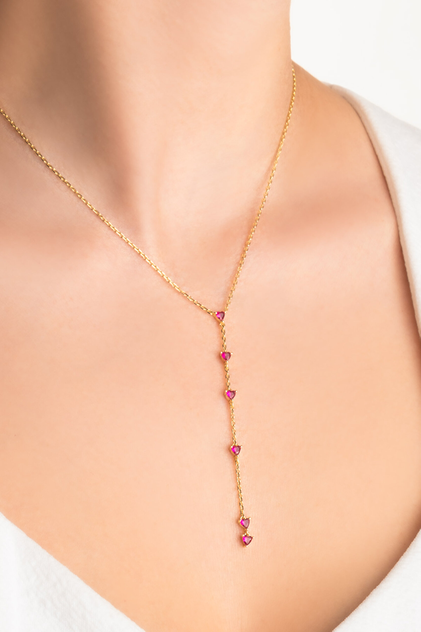 ⁠ Yakut Kalbi 18 Ayar Sarı Altın Kaplama 45 Cm Gümüş Y Kolye_1}