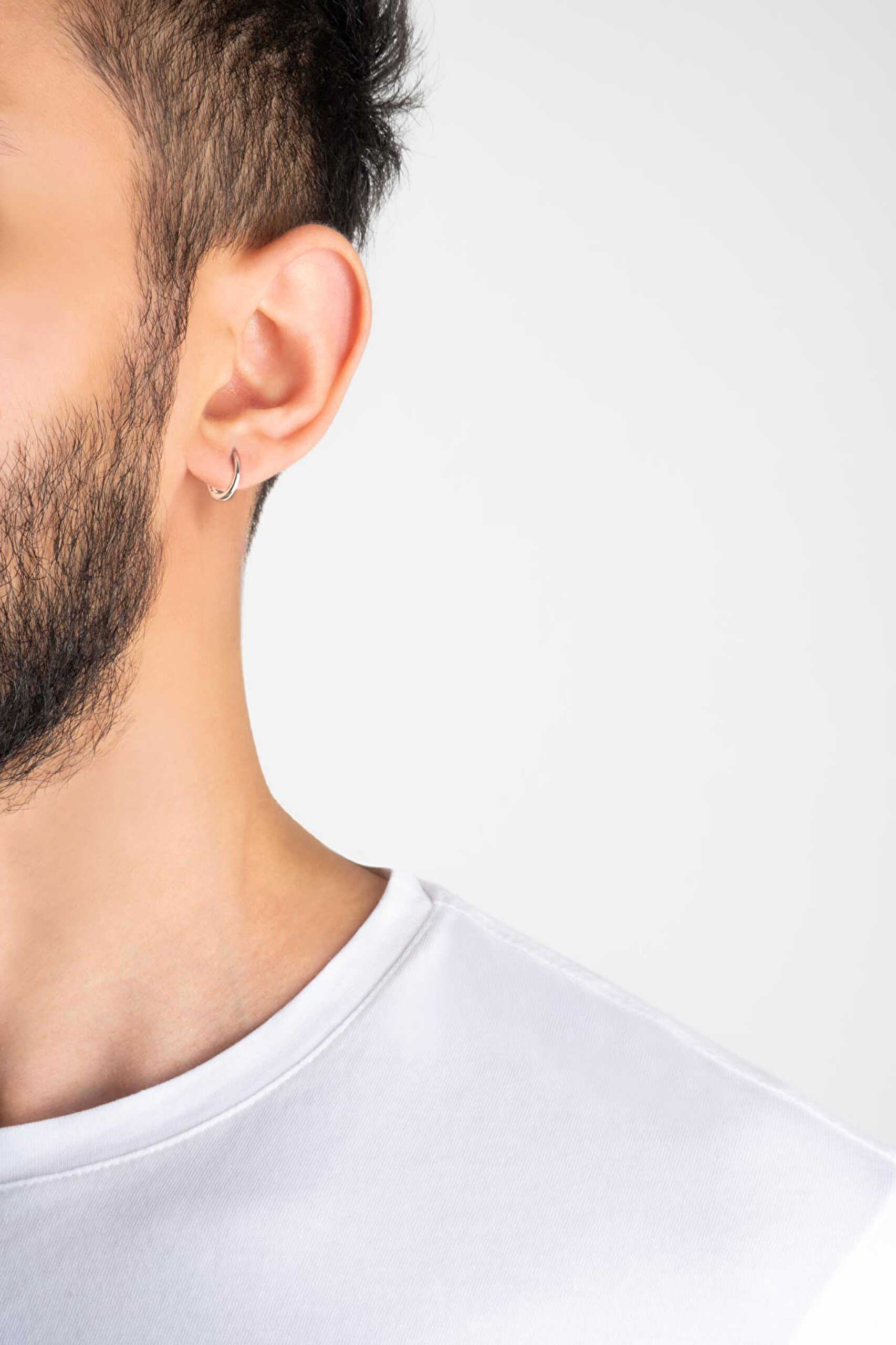 ⁠ Zamansız 18 Ayar Beyaz Altın Kaplama Unisex Gümüş Halka Küpe_5}