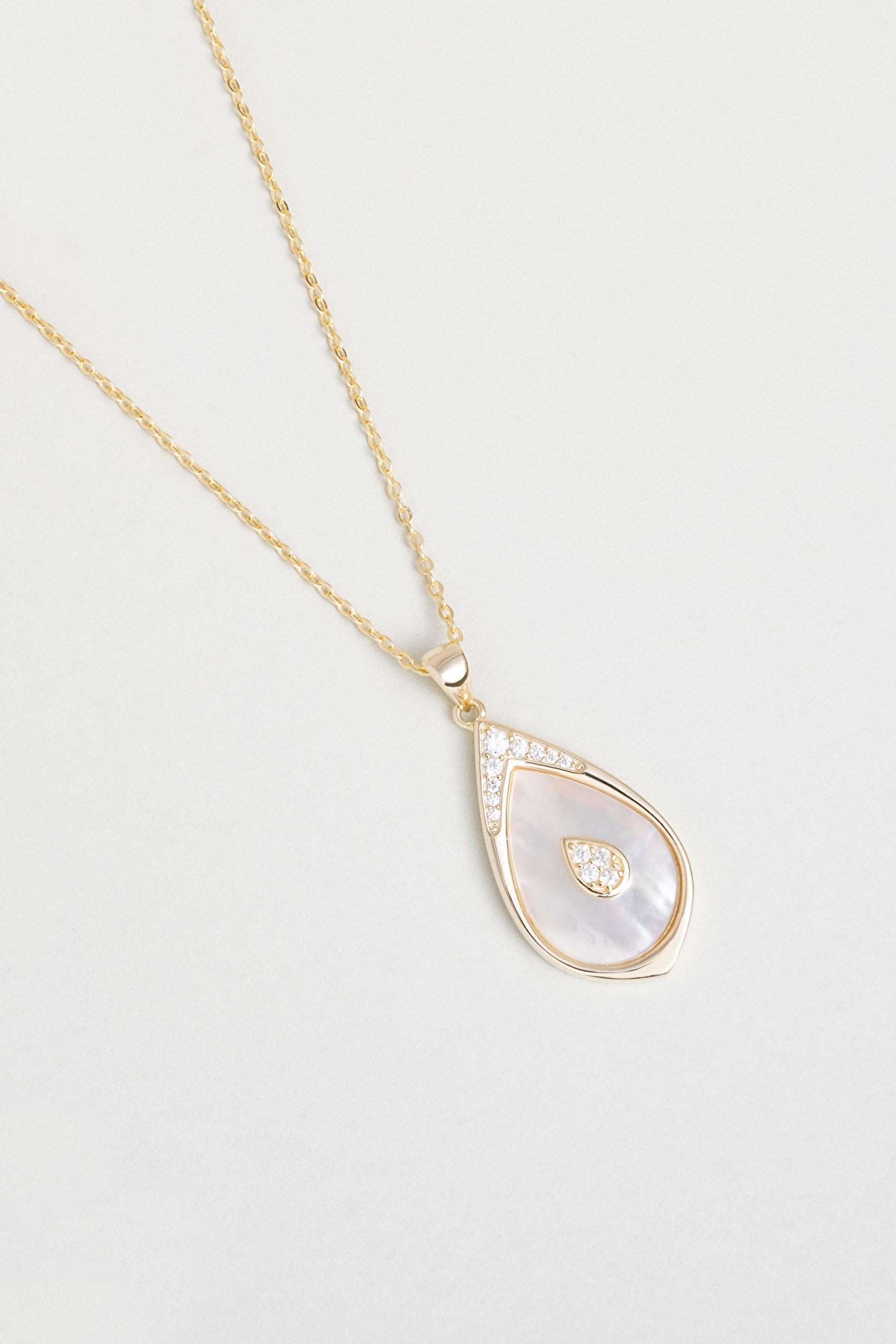 ⁠ Sedef Taşlı 18 Ayar Sarı Altın Kaplama 45 Cm Gümüş Kolye_1}