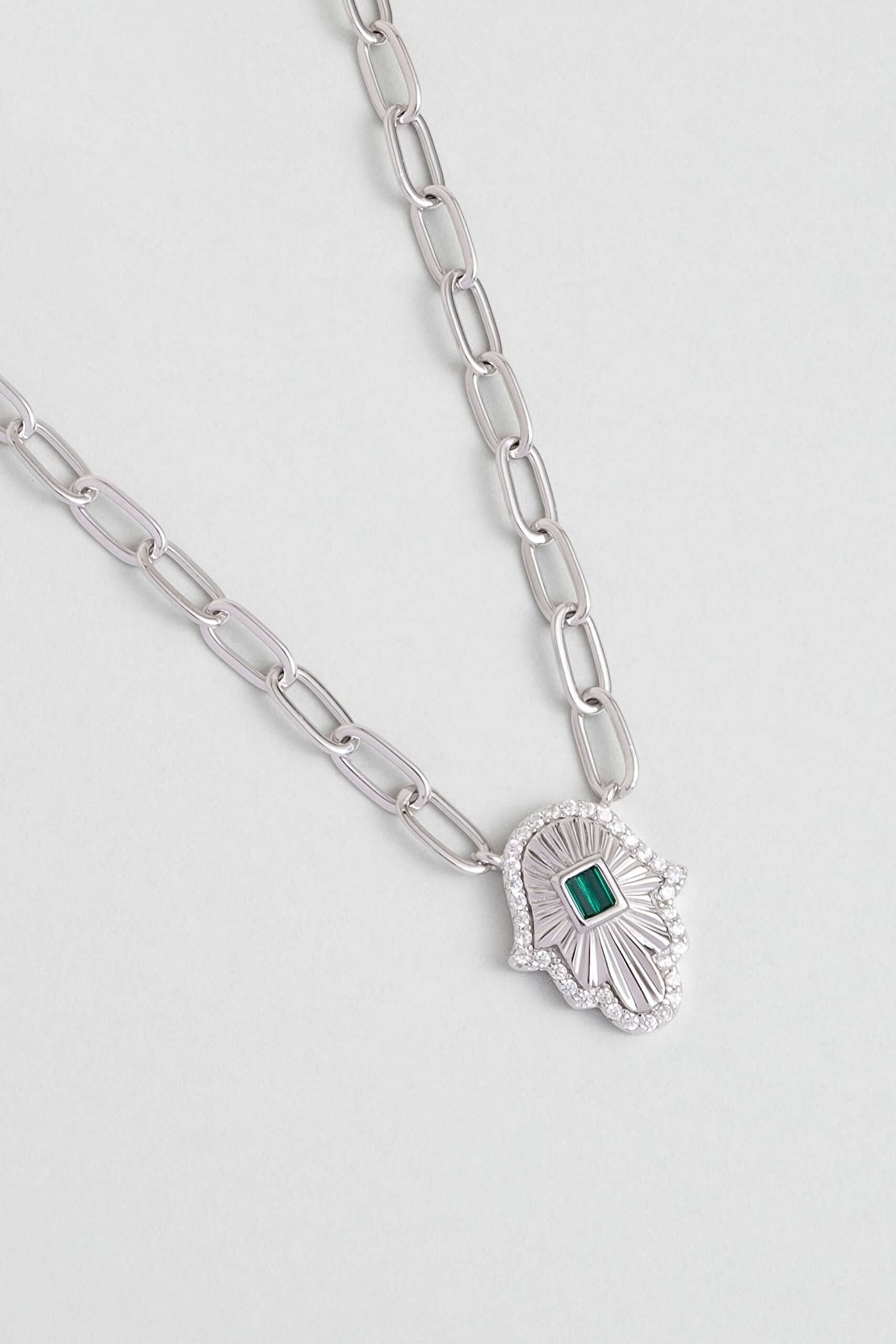 ⁠ Fatma Ana Eli 18 Ayar Beyaz Altın Kaplama 45 Cm Gümüş Kolye_1}