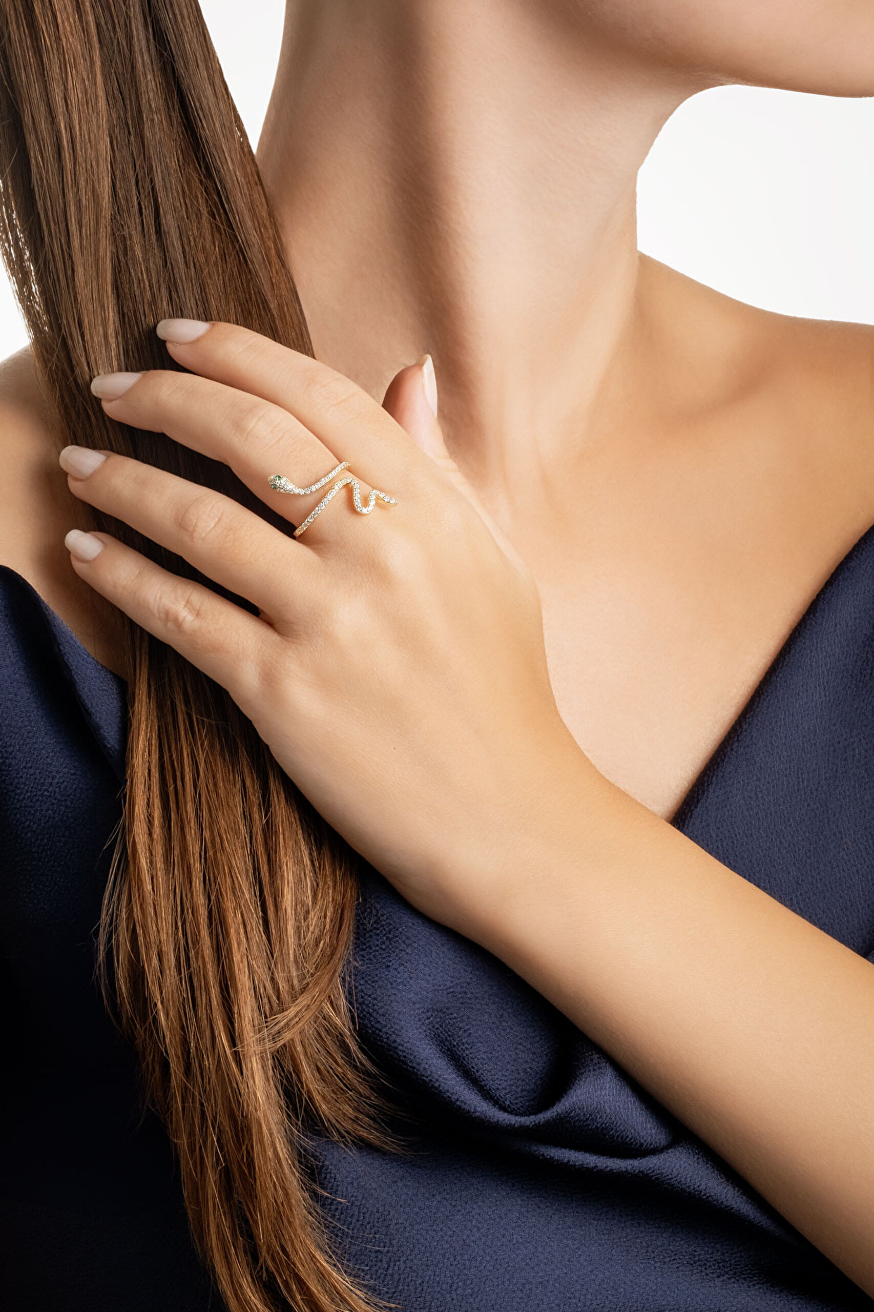 ⁠ Yılanların Şahı 18 Ayar Sarı Altın Kaplama Gümüş Yüzük_2}