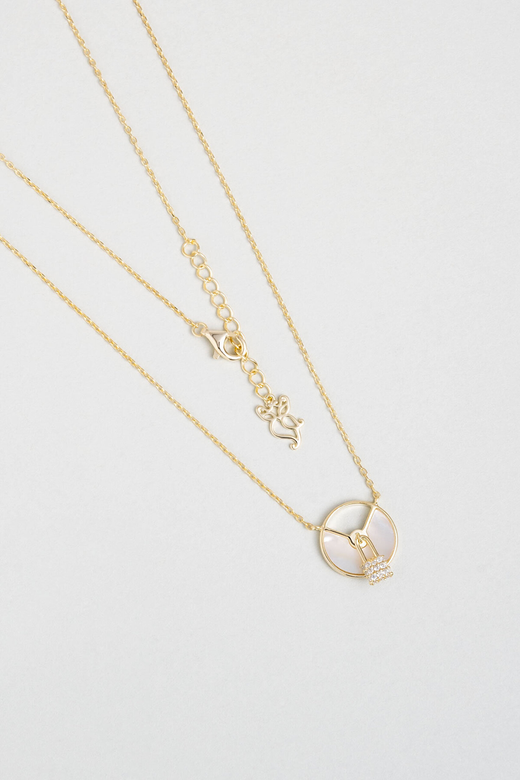 Kilit Tasarımlı 18 Ayar Sarı Altın Kaplama 45 Cm Minimal Gümüş Kolye - 0