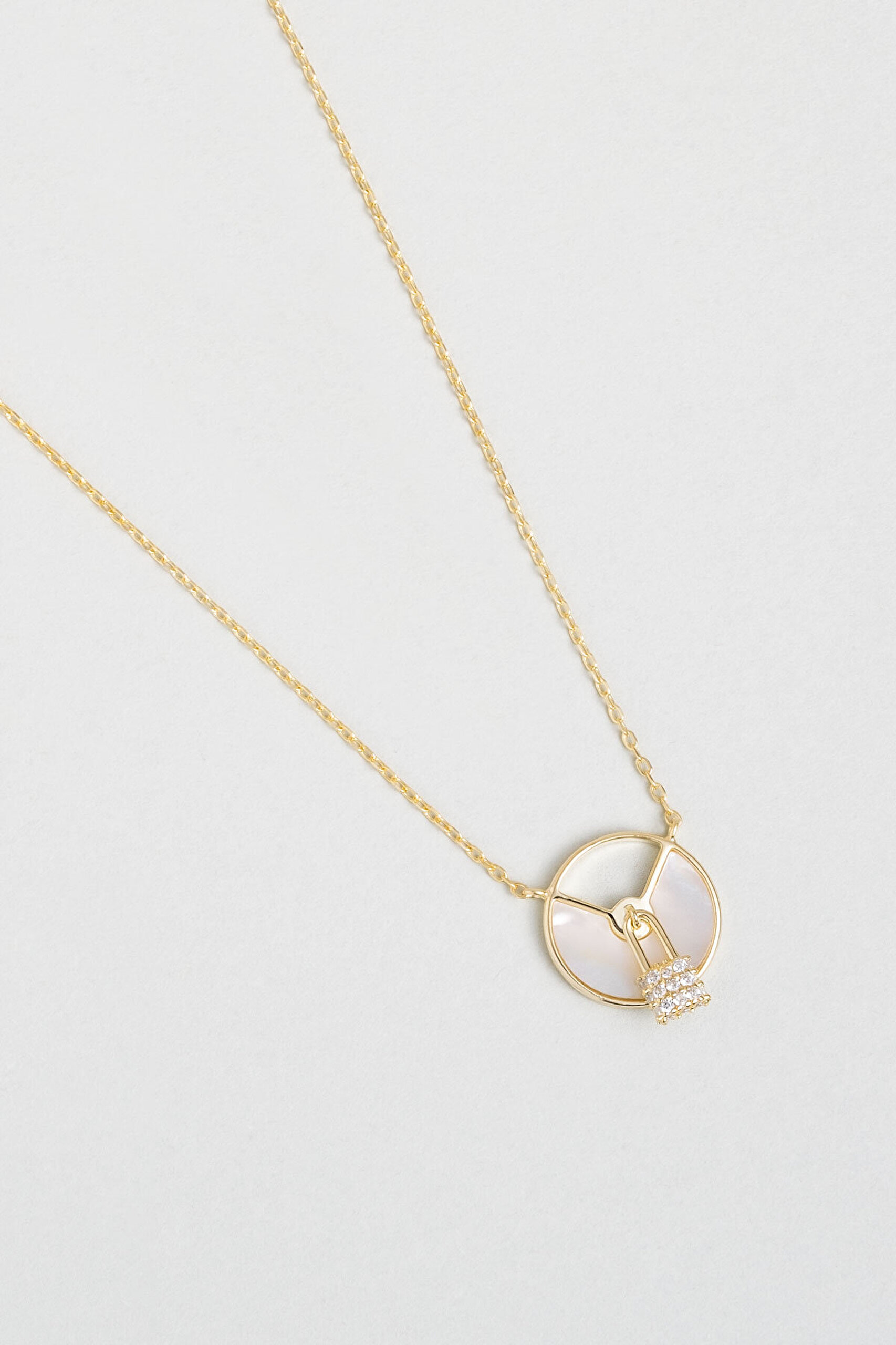 Kilit Tasarımlı 18 Ayar Sarı Altın Kaplama 45 Cm Minimal Gümüş Kolye - 1