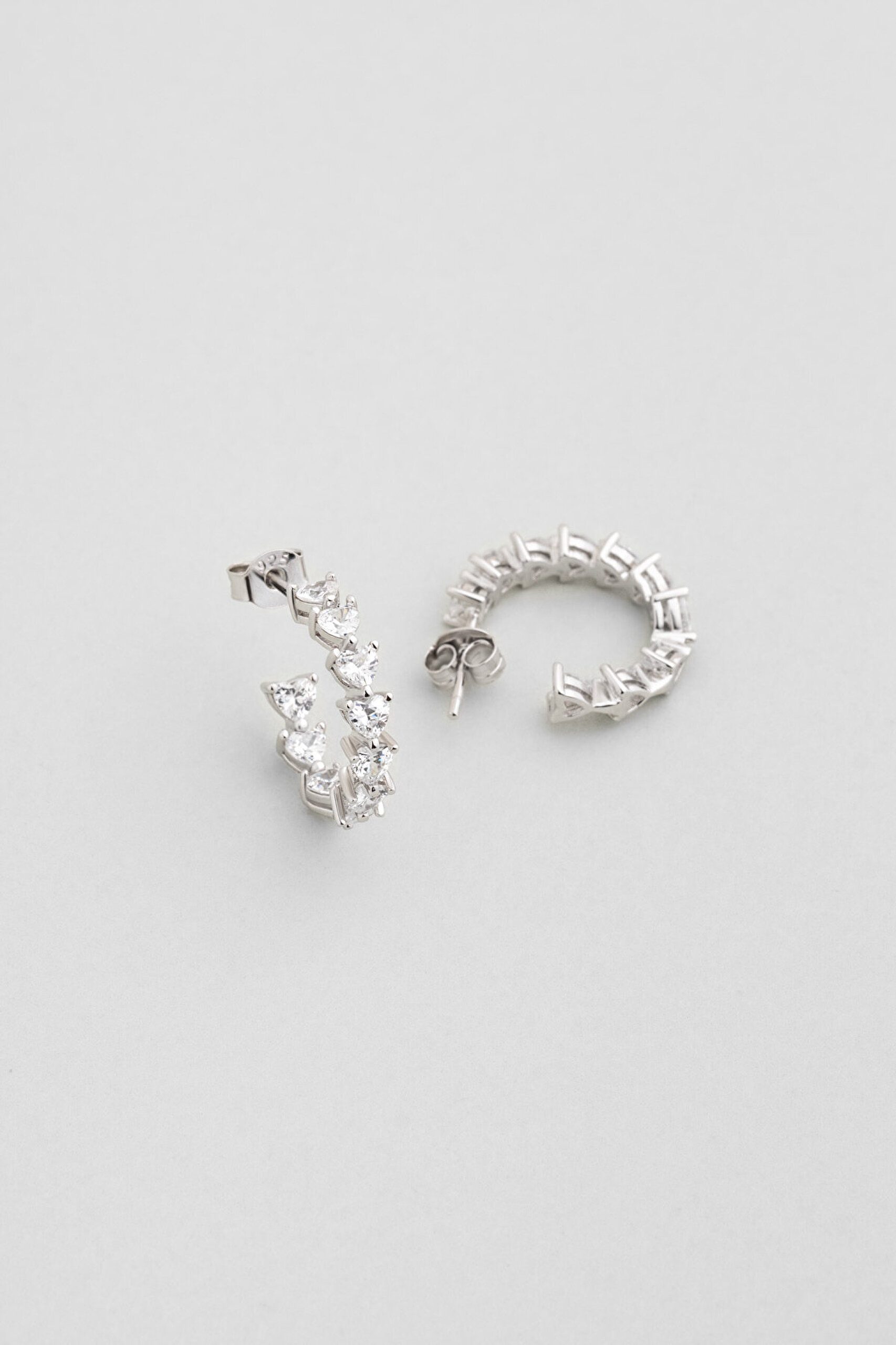 Love 18 Ayar Beyaz Altın Kaplama Gümüş Halka Küpe - 0