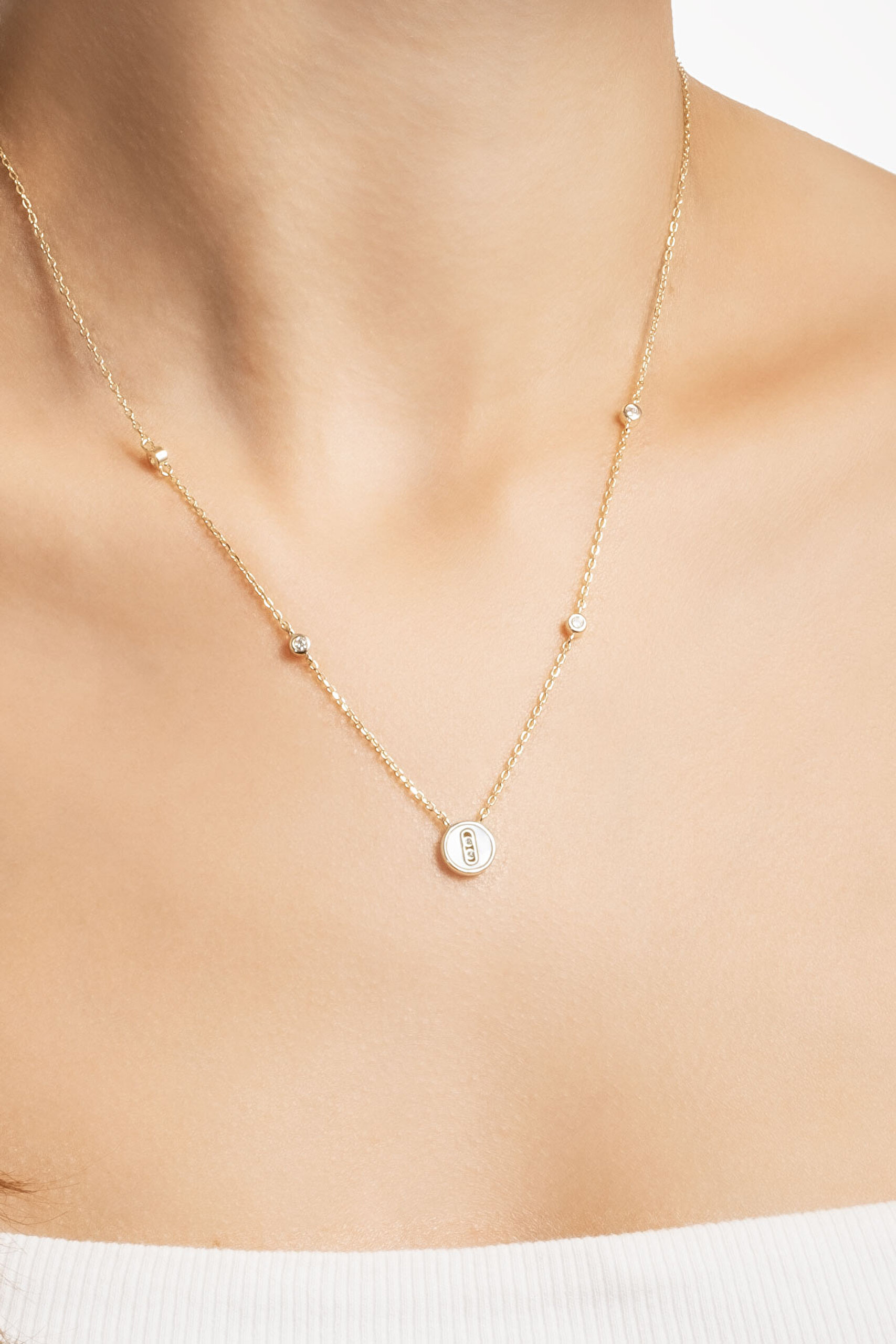 ⁠ İkonik Sedef 18 Ayar Sarı Altın Kaplama 45 Cm Gümüş Minimal Kolye_3}