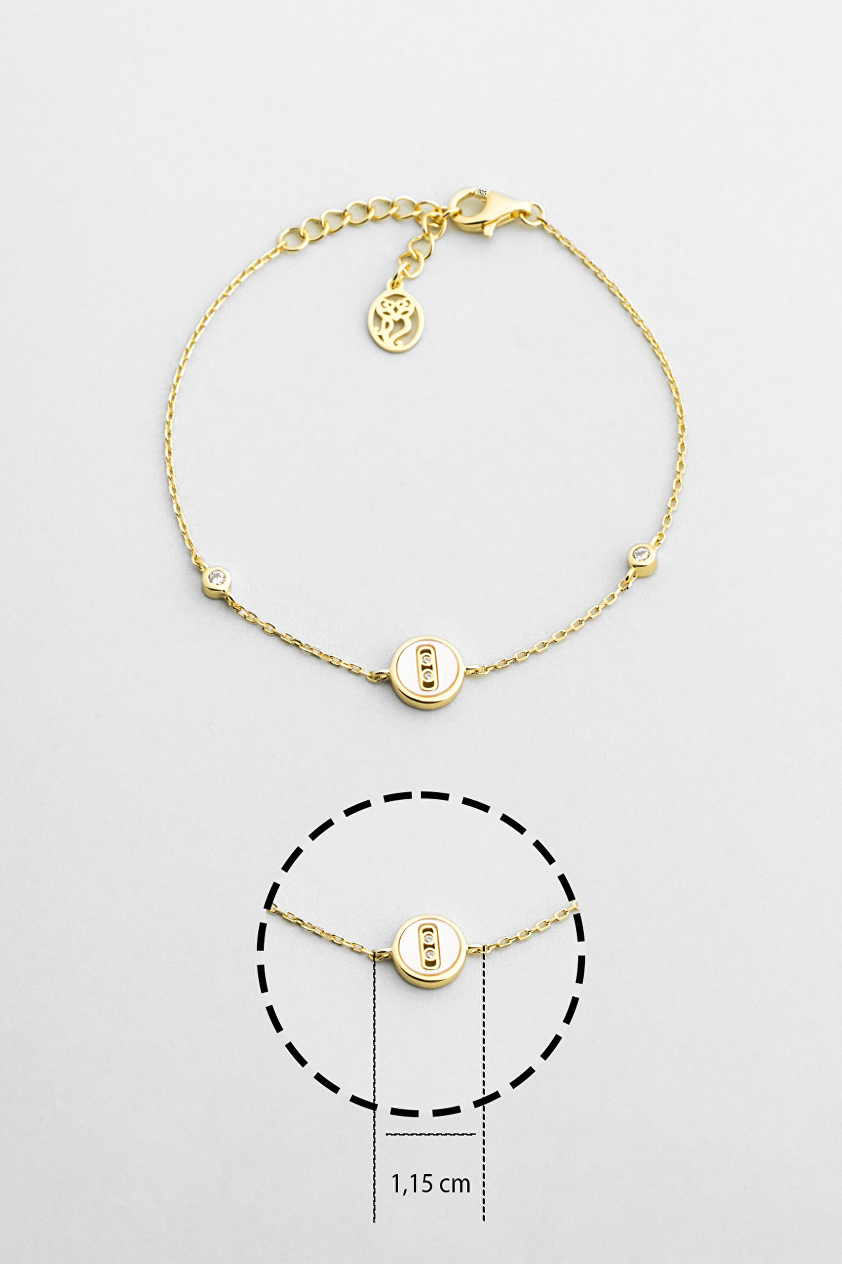 ⁠ Minimal Sedef 18 Ayar Sarı Altın Kaplama 19 Cm Gümüş Bileklik_2}