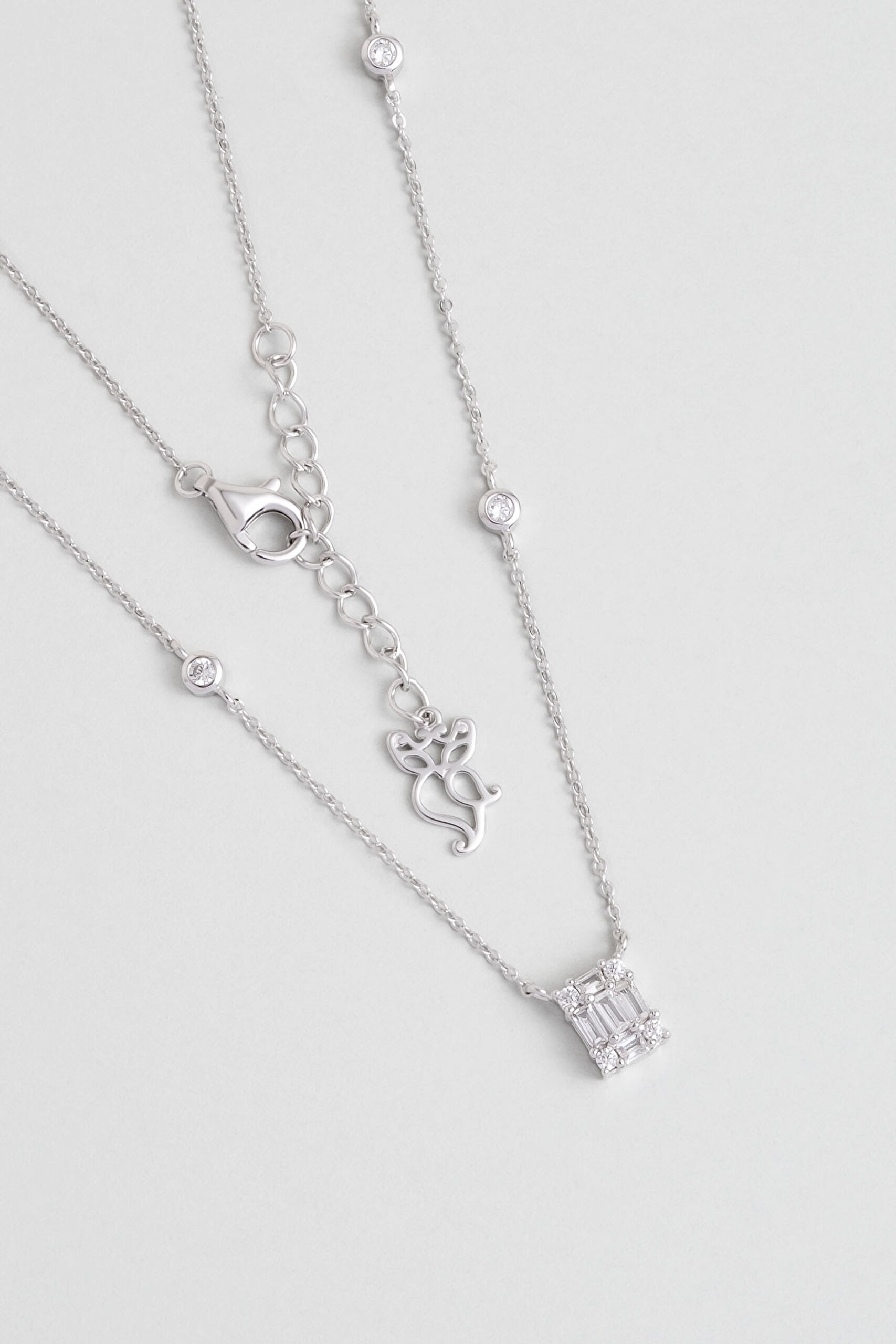 ⁠ Minimal Baget 18 Ayar Beyaz Altın Kaplama 45 Cm Gümüş Kolye_1}