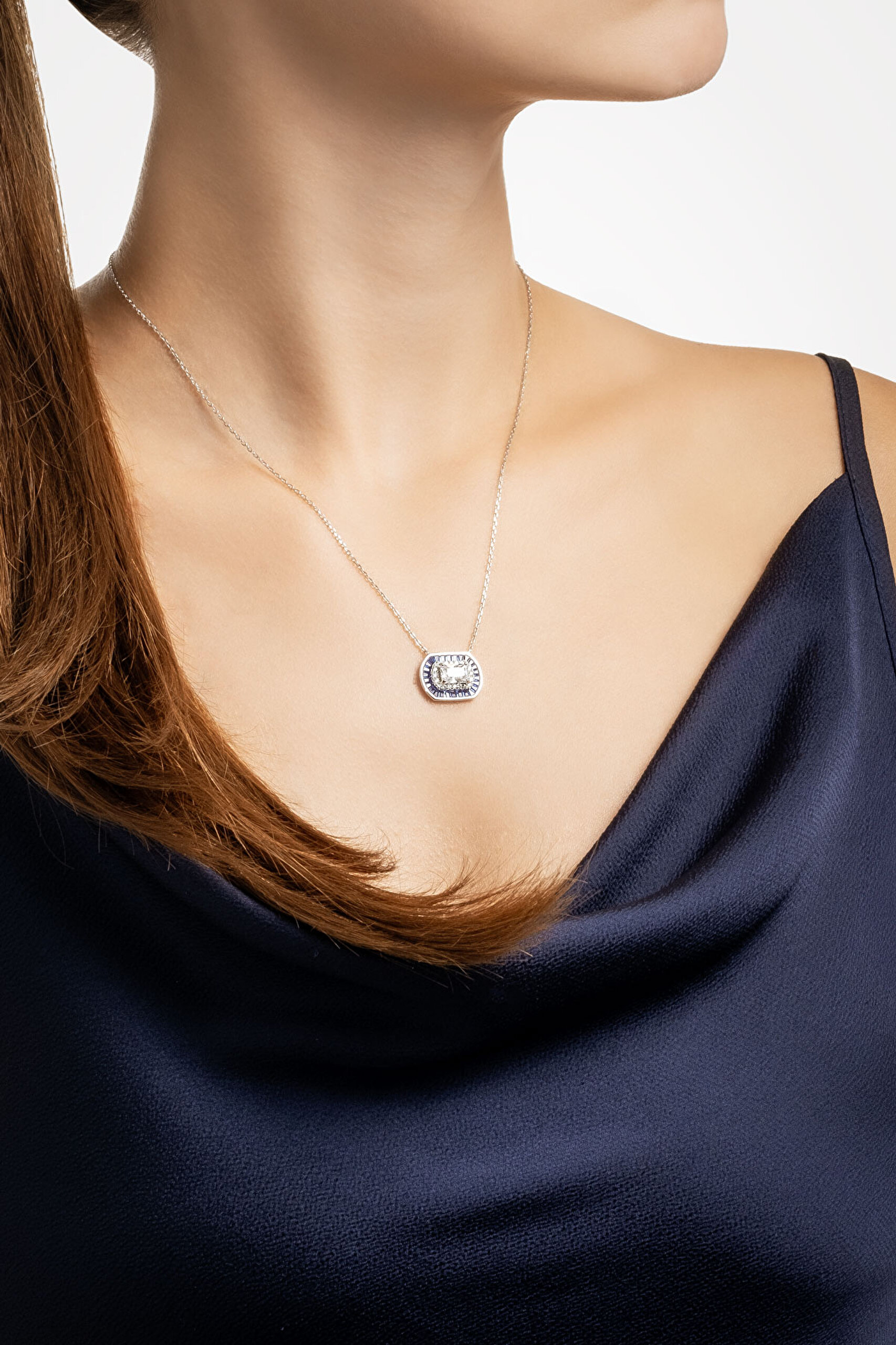 ⁠ Safir Mavisi 18 Ayar Beyaz Altın Kaplama 45 Cm Gümüş Baget Kolye_2}