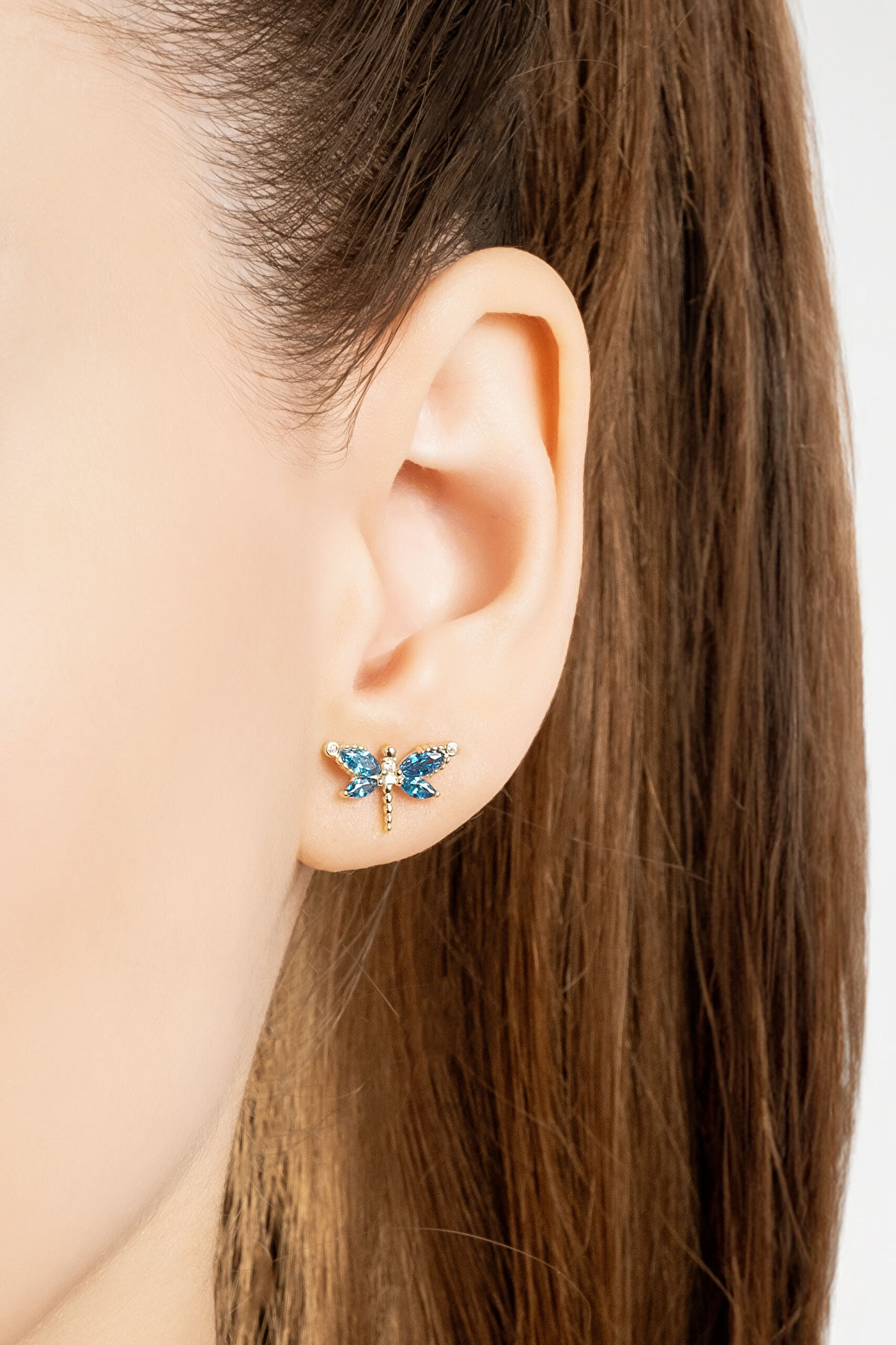 ⁠ Rüzgarın Arkadaşı 18 Ayar Sarı Altın Kaplama Gümüş Yusufçuk Küpe_2}