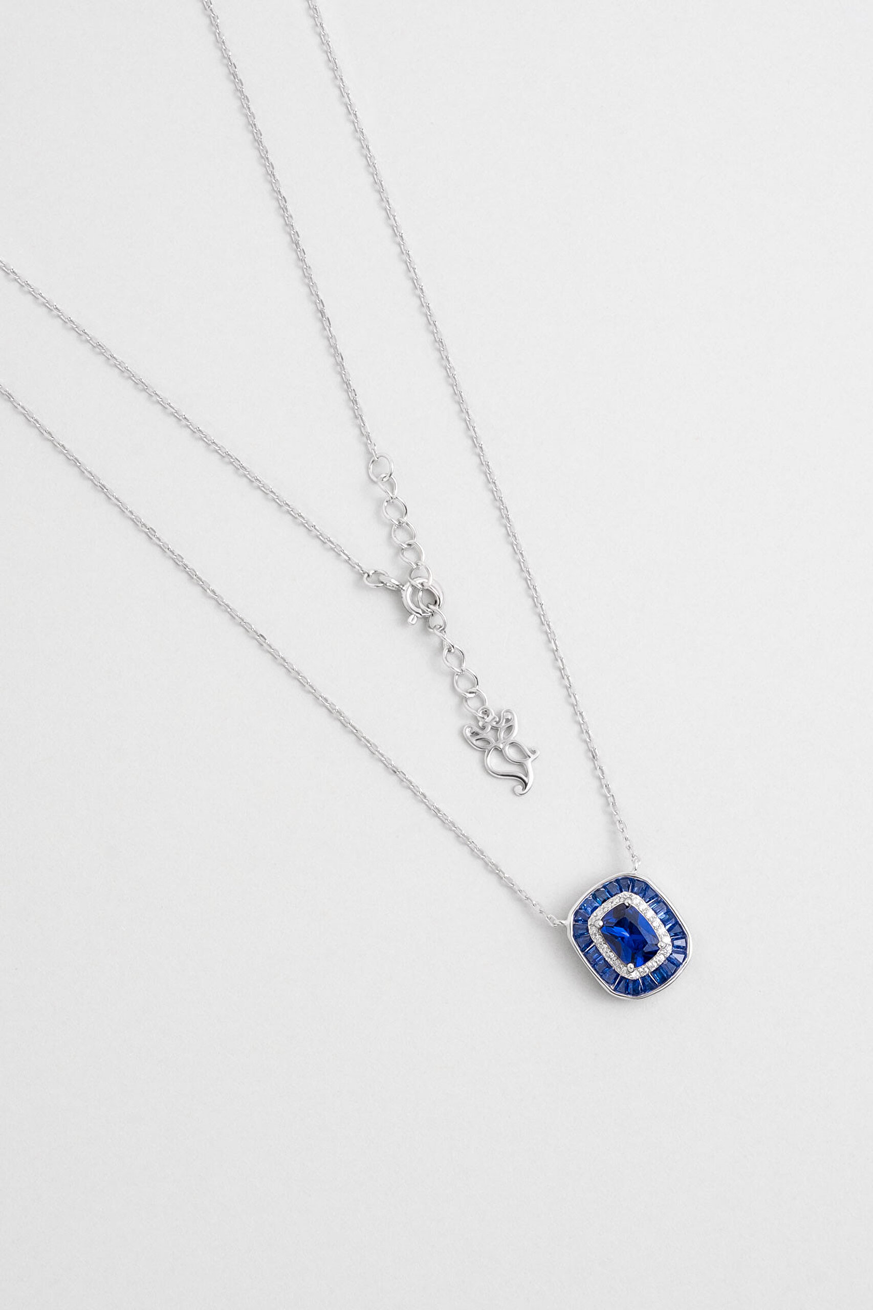 ⁠ Safir Mavisi 18 Ayar Beyaz Altın Kaplama 45 Cm Gümüş Kolye_0}