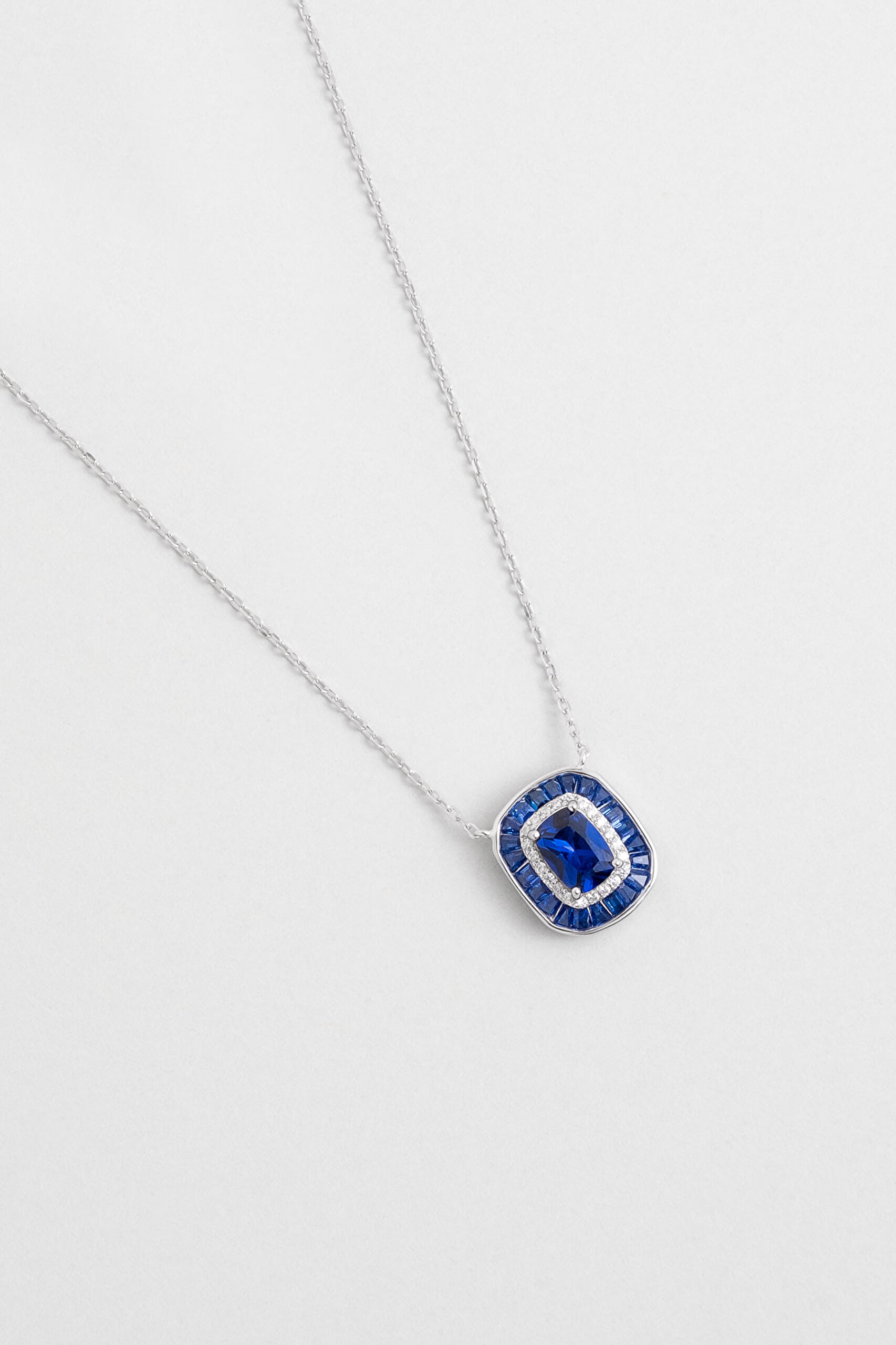 ⁠ Safir Mavisi 18 Ayar Beyaz Altın Kaplama 45 Cm Gümüş Kolye_1}