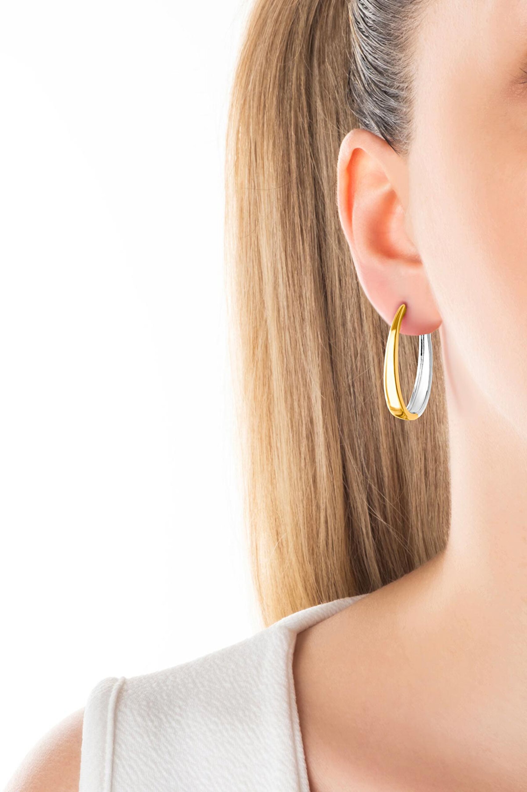 ⁠ İki Renkli 18 Ayar Sarı Ve Beyaz Altın Kaplama Gümüş Küpe_4}