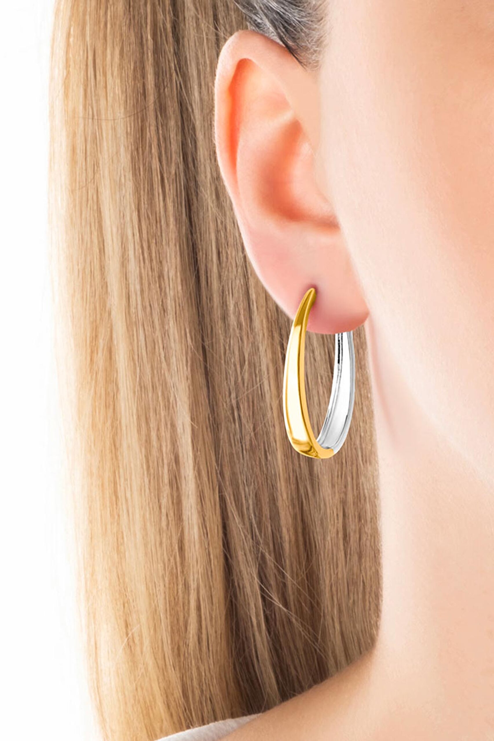 ⁠ İki Renkli 18 Ayar Sarı Ve Beyaz Altın Kaplama Gümüş Küpe_1}