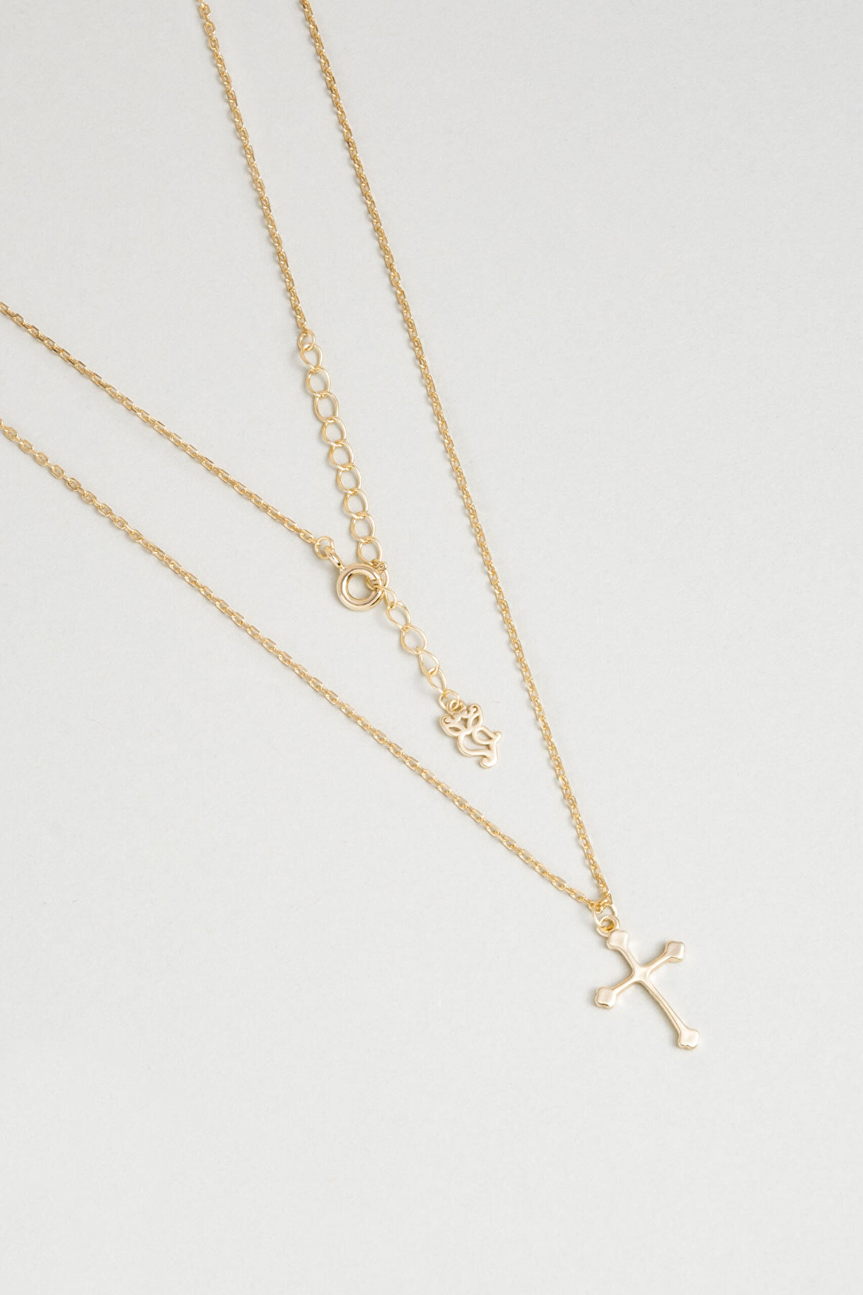 Minimal 18 Ayar Sarı Altın Kaplama 44 Cm Gümüş Cross Kolye - 0