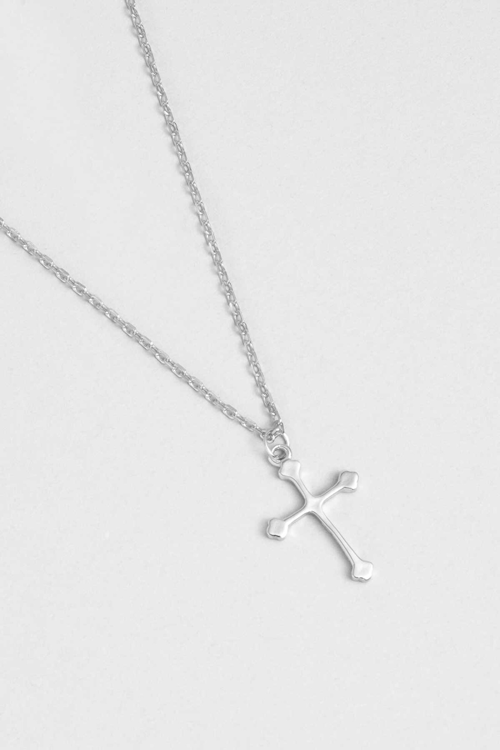 Minimal 18 Ayar Beyaz Altın Kaplama 44 Cm Gümüş Cross Kolye - 1