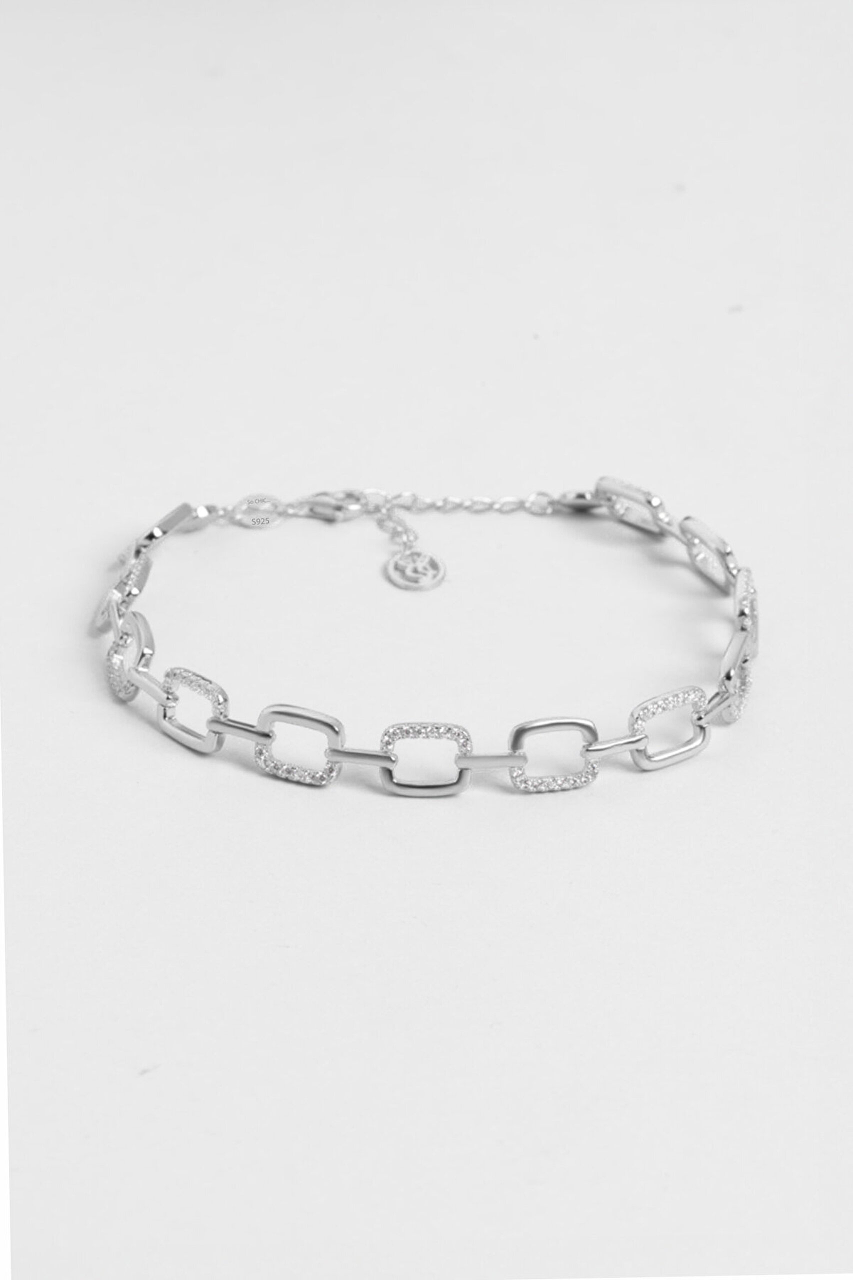 Beyaz Taşlı 18 Ayar Beyaz Altın Kaplama 19 Cm Gümüş Zincir Bileklik - 0