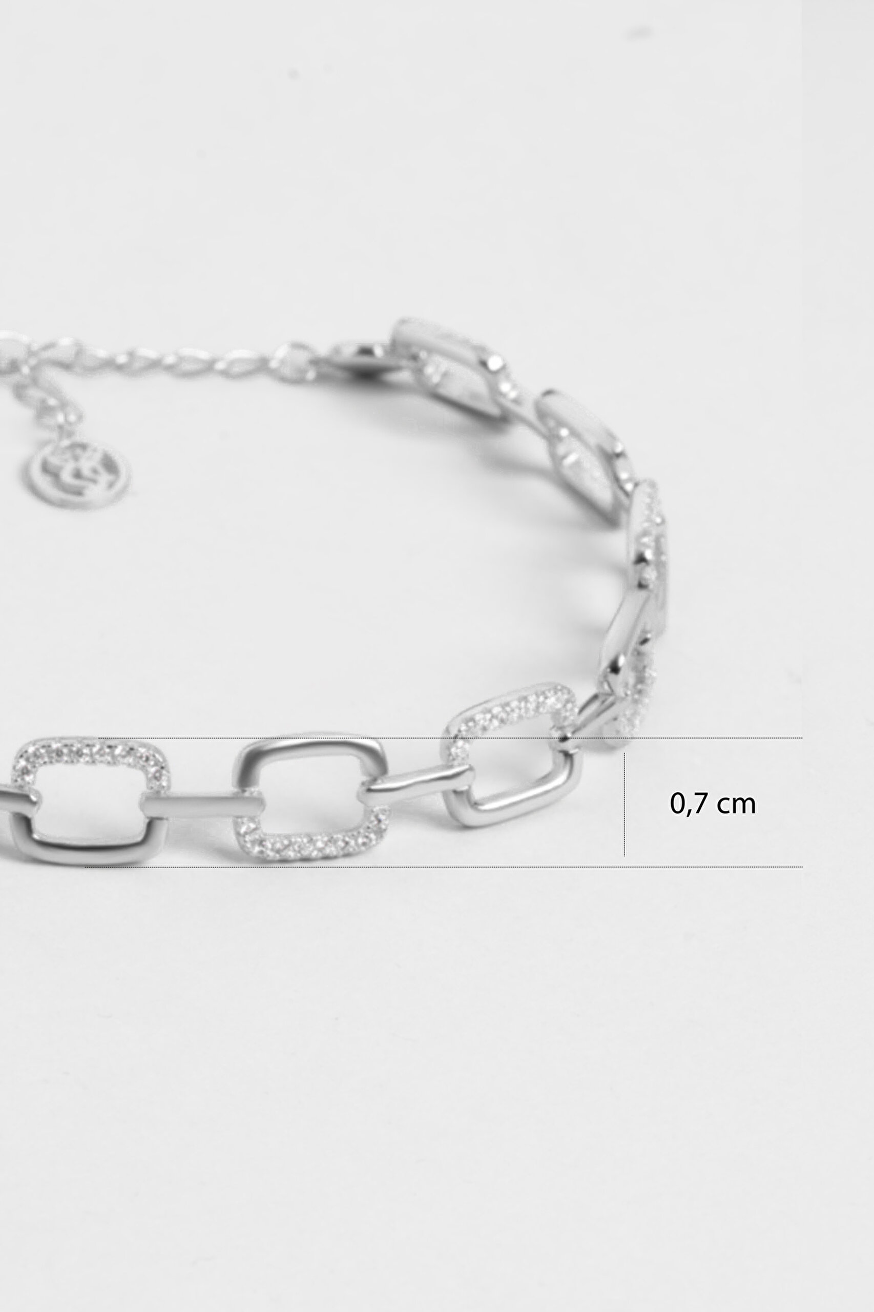 Beyaz Taşlı 18 Ayar Beyaz Altın Kaplama 19 Cm Gümüş Zincir Bileklik - 2