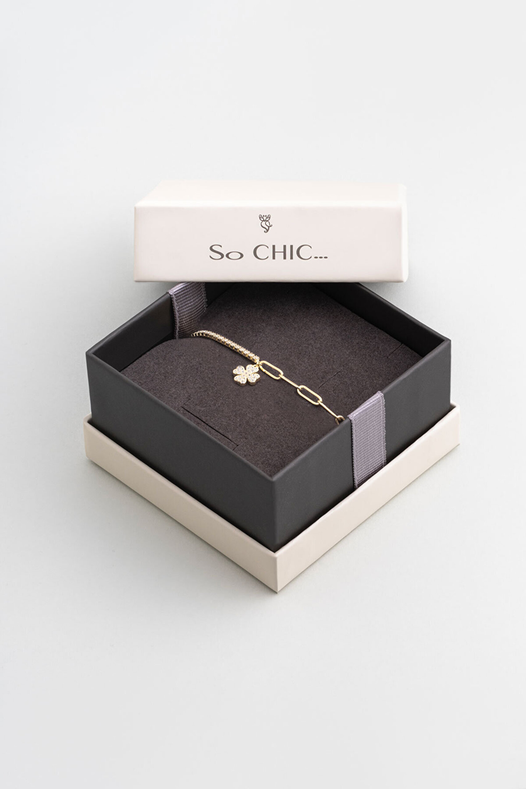 Şans Yonca 18 Ayar Sarı Altın Altın Kaplama 19 Cm Gümüş Su Yolu Bileklik - 4