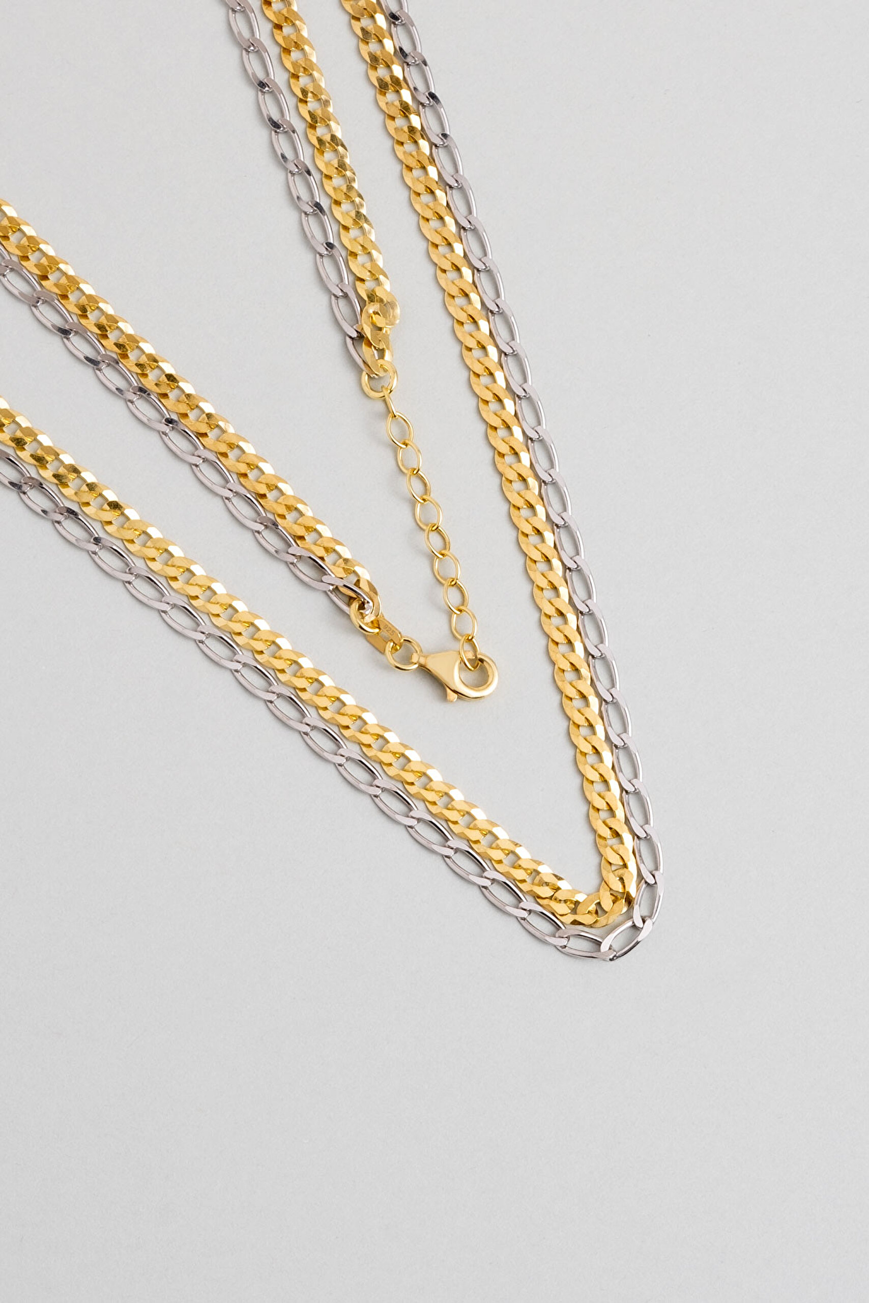 ⁠ İtalyan 18 Ayar Sarı Ve Beyaz Altın Kaplama 45 Cm Gümüş Çoklu Kolye_1}