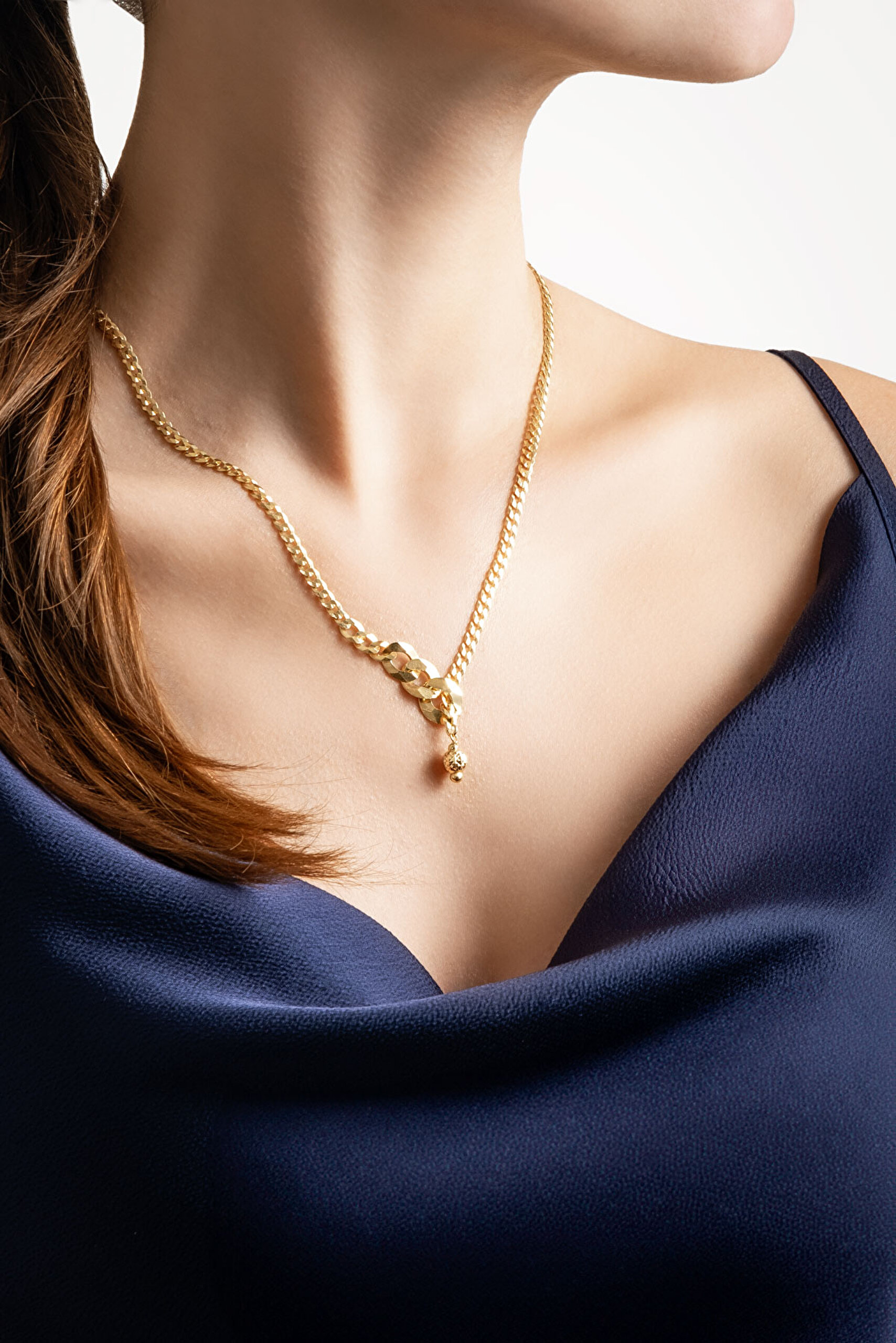 ⁠ İtalyan Tasarım 18 Ayar Sarı Altın Kaplama 45 Cm Gümüş Y Kolye_3}