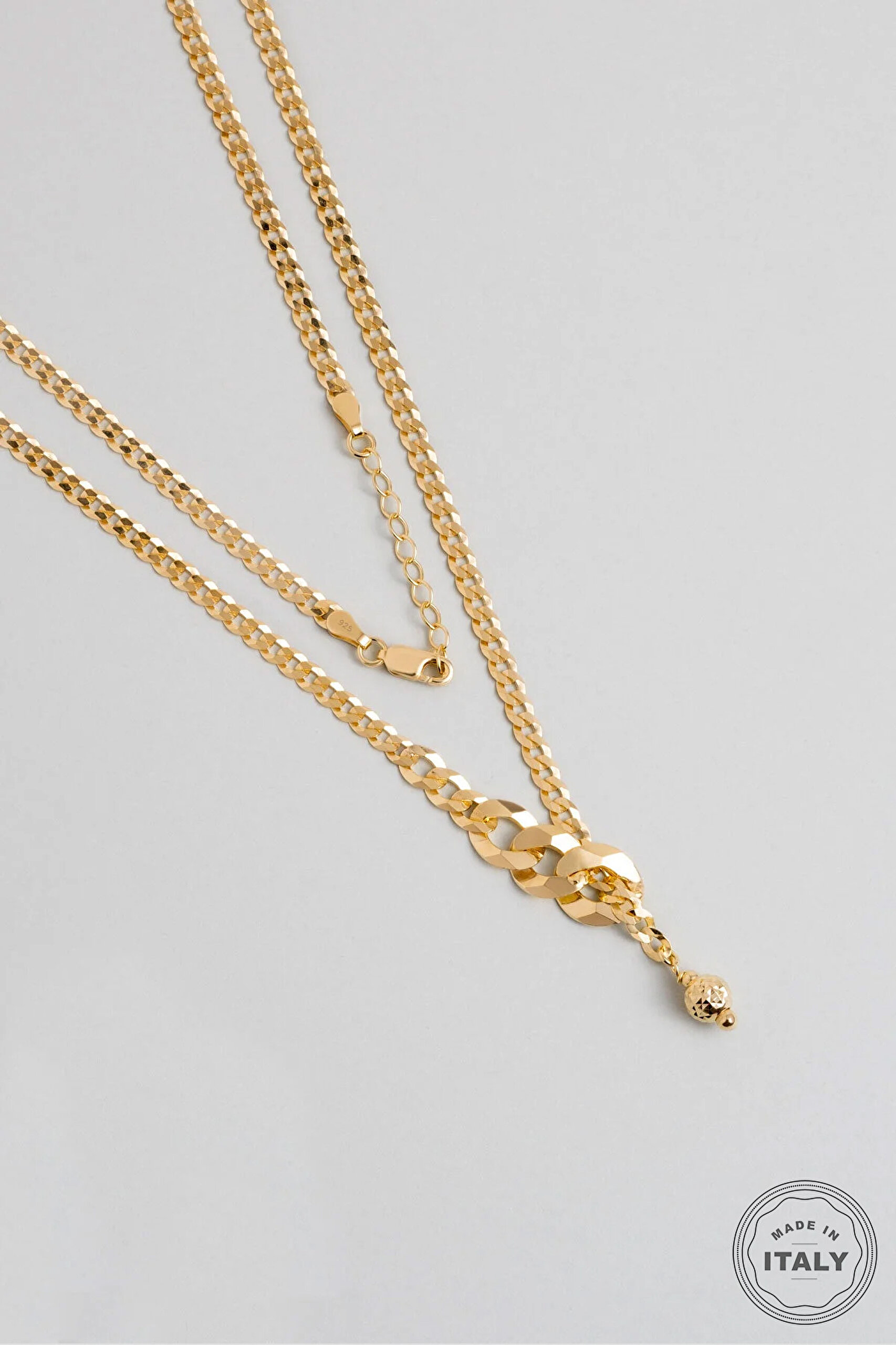 ⁠ İtalyan Tasarım 18 Ayar Sarı Altın Kaplama 45 Cm Gümüş Y Kolye_0}