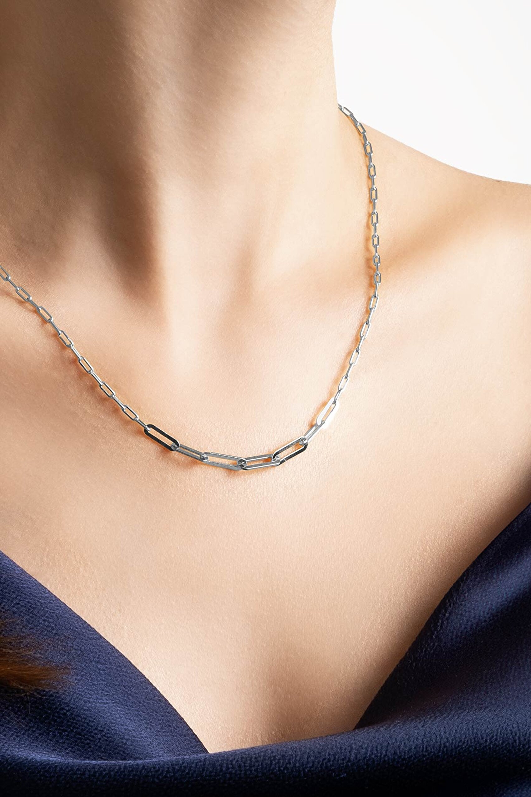 ⁠ İtalyan 18 Ayar Beyaz Altın Kaplama 45 Cm Gümüş Zincir Kolye_1}