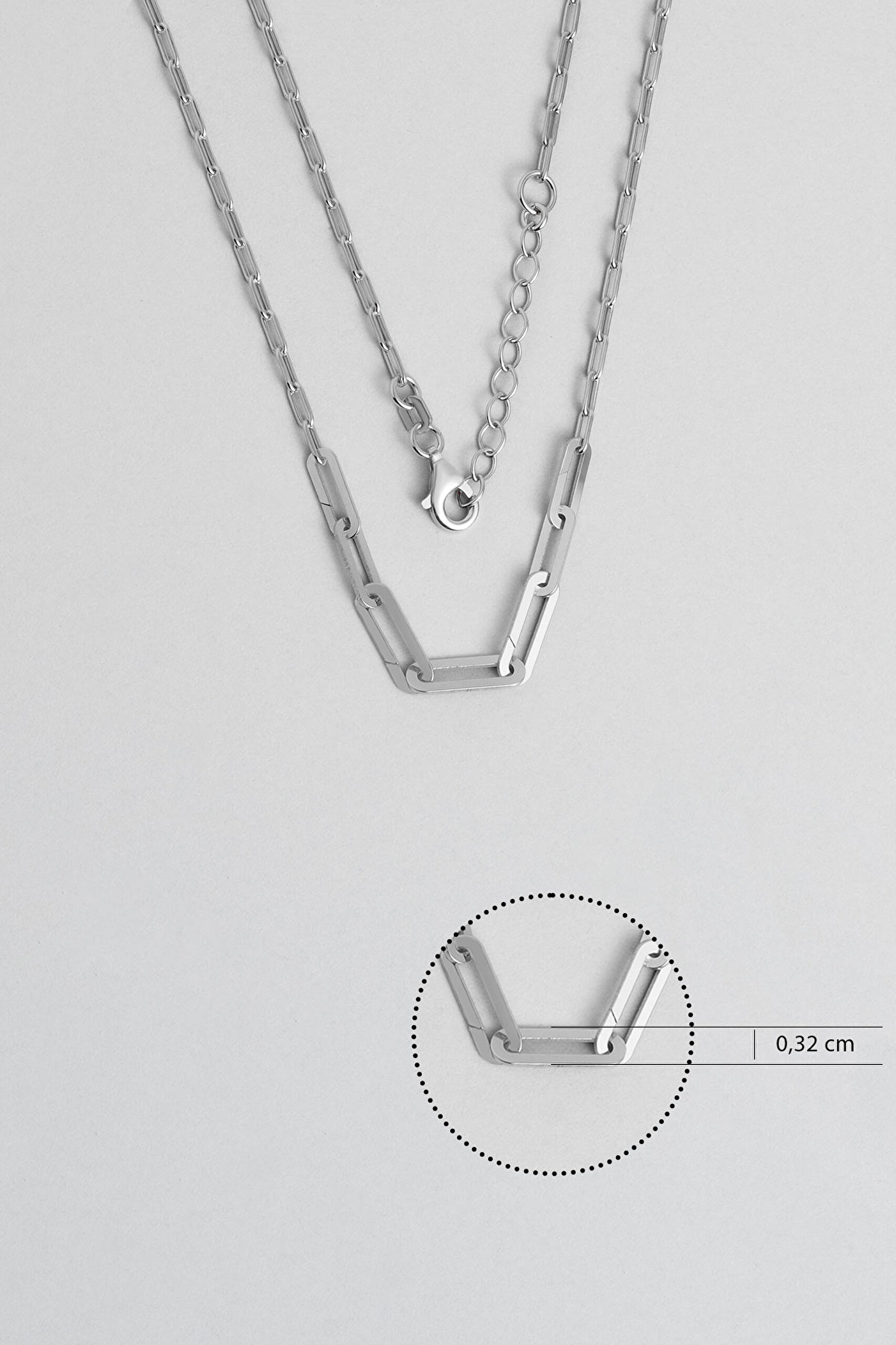 ⁠ İtalyan 18 Ayar Beyaz Altın Kaplama 45 Cm Gümüş Zincir Kolye_2}