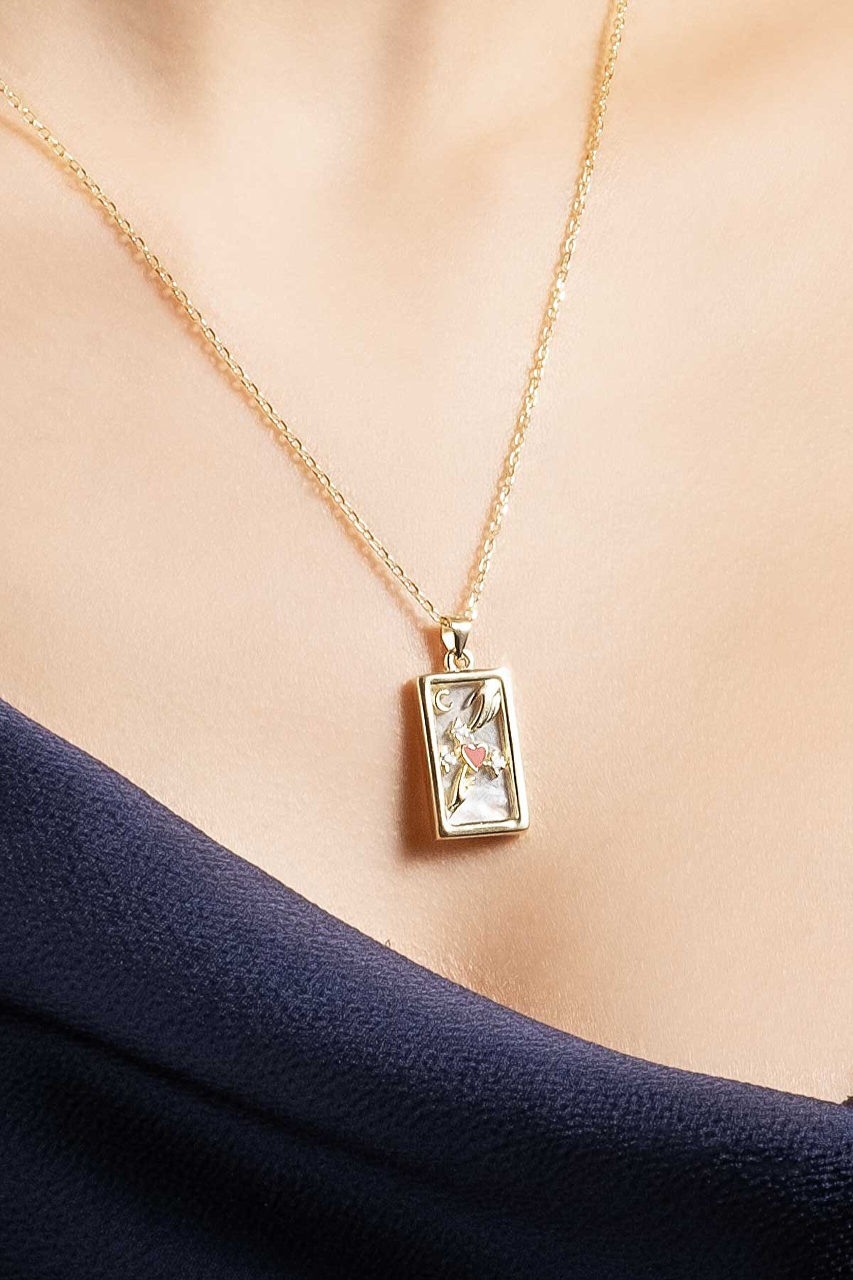 ⁠ Aşk Dokunuşu 18 Ayar Sarı Altın Kaplama 45 Cm Gümüş Kolye_4}