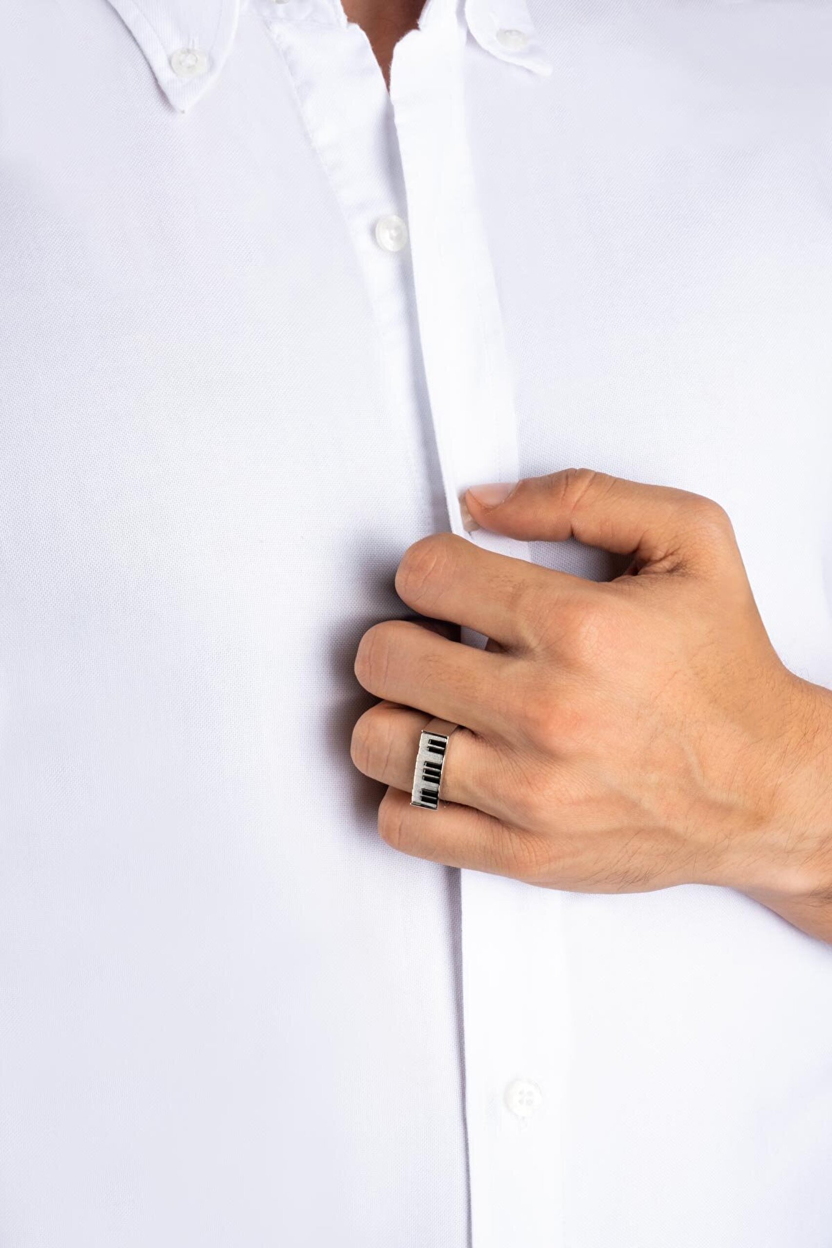 Piyano 18 Ayar Beyaz Altın Kaplama Unisex Gümüş Yüzük - 3