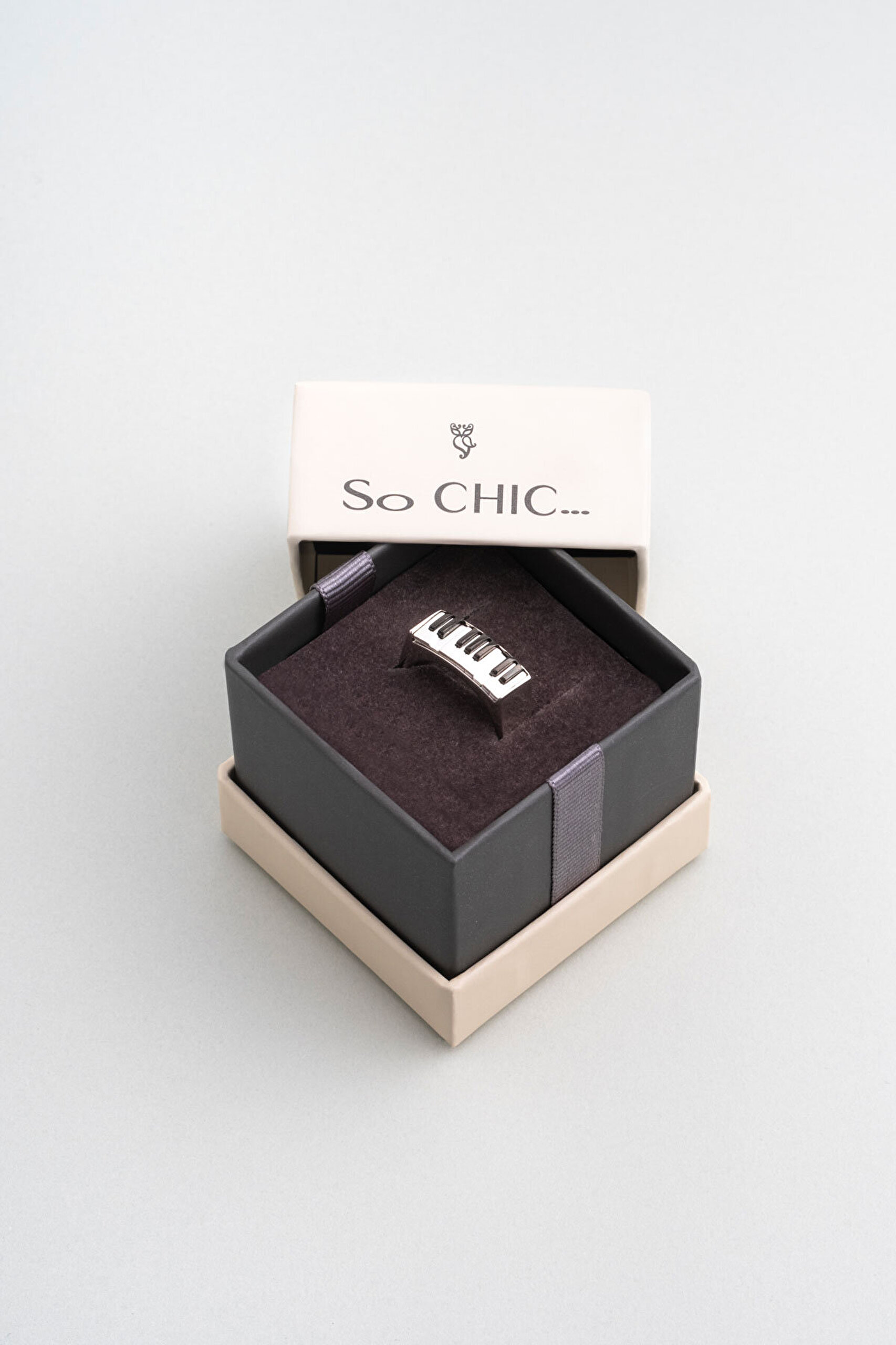 Piyano 18 Ayar Beyaz Altın Kaplama Unisex Gümüş Yüzük - 4