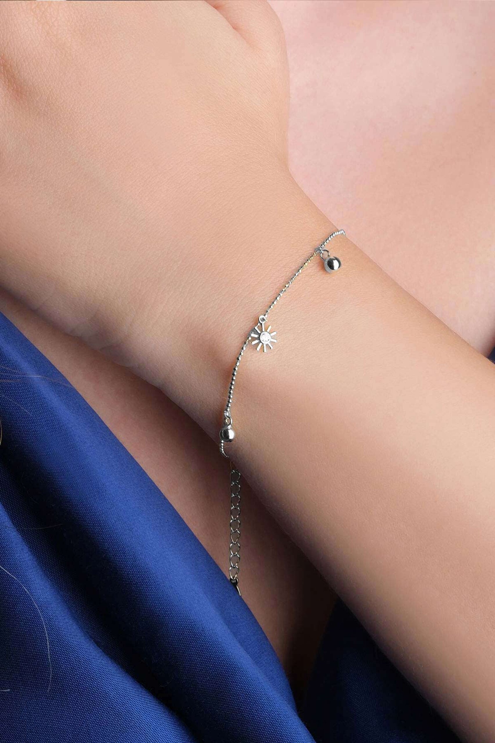 ⁠ Kış Güneşi 18 Ayar Beyaz Altın Kaplama 20 Cm Gümüş Bileklik_3}