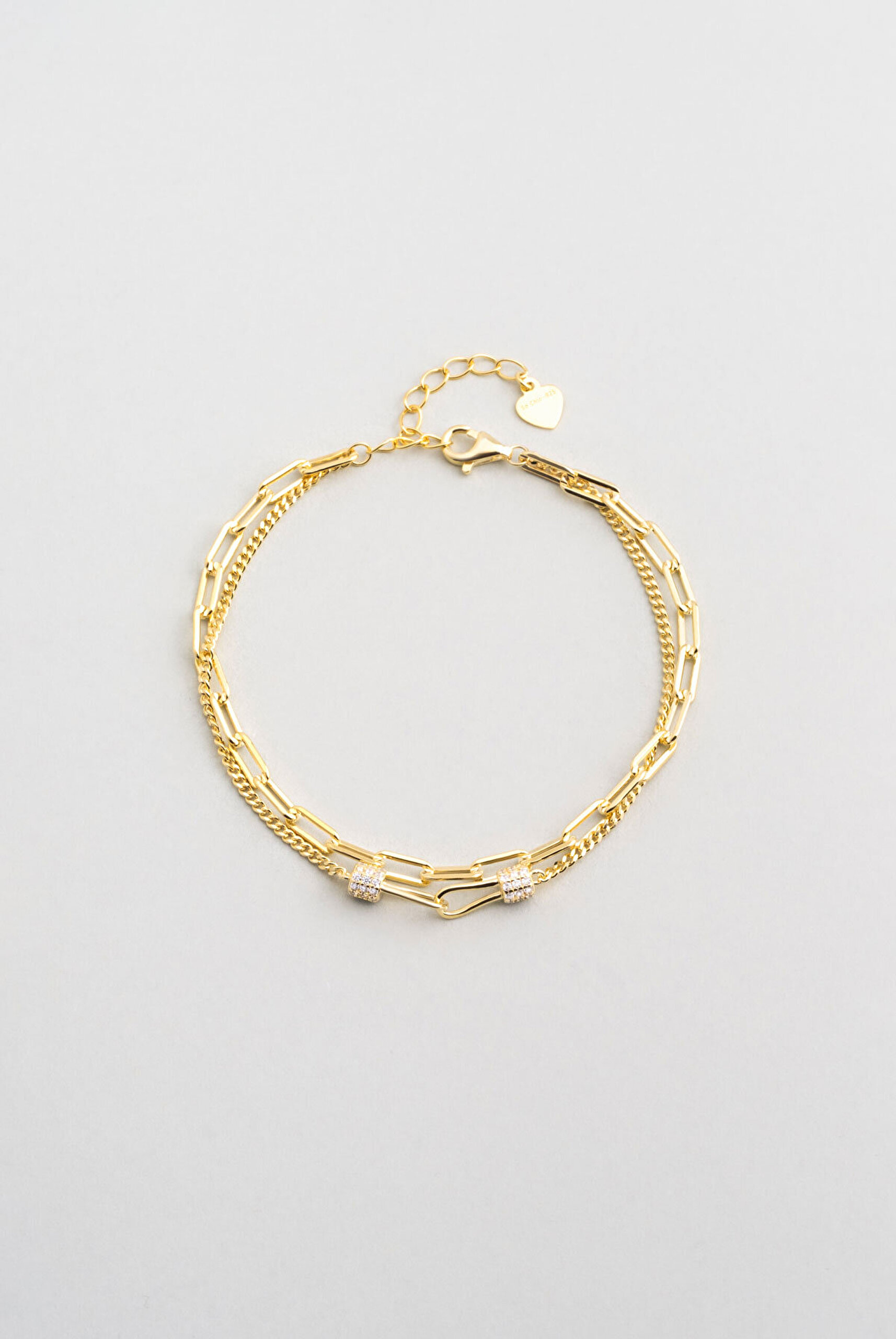 Minimal 18 Ayar Sarı Altın Kaplama 19 Cm Gümüş İkili Bileklik - 0