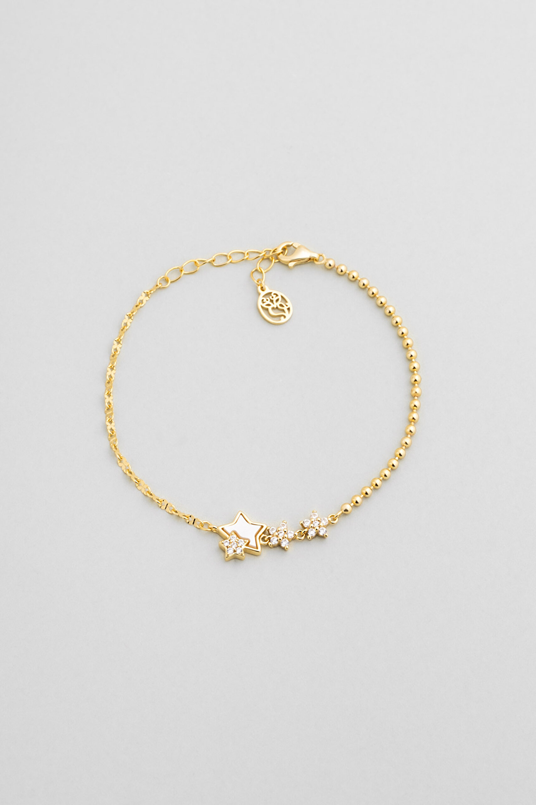 ⁠ Yıldız Yolu 18 Ayar Sarı Altın Kaplama 20 Cm Gümüş Bileklik_0}