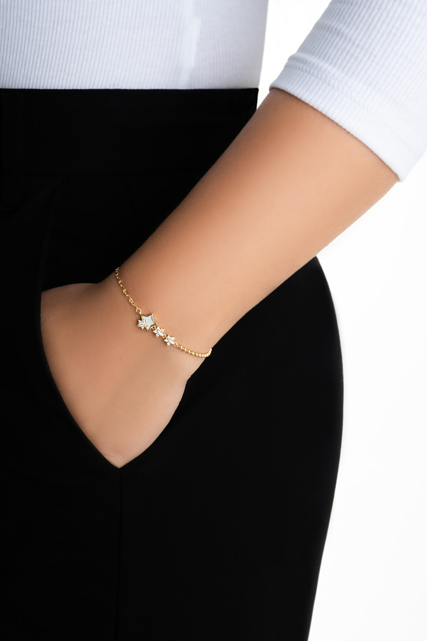 ⁠ Yıldız Yolu 18 Ayar Sarı Altın Kaplama 20 Cm Gümüş Bileklik_3}