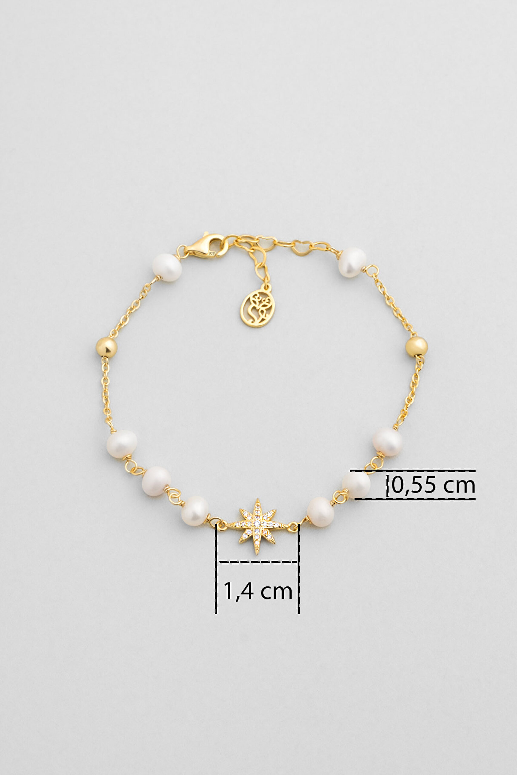 ⁠ Venüs Yıldızı 18 Ayar Sarı Altın Kaplama 19 Cm Gümüş İnci Bileklik_2}