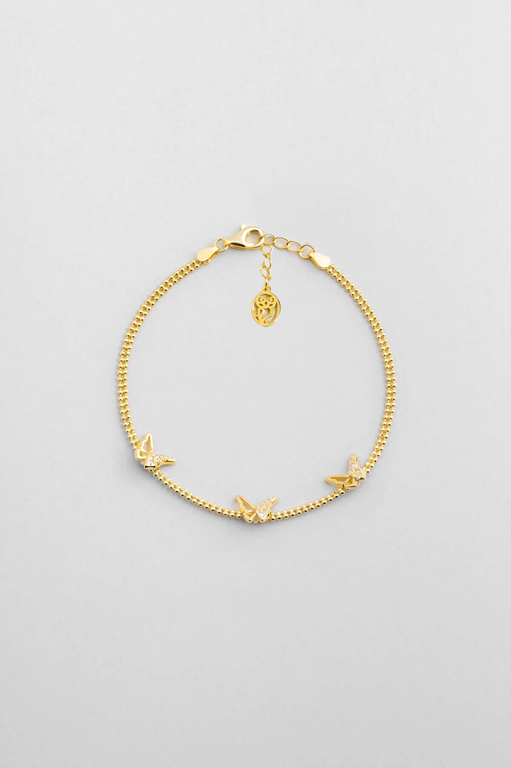 Kelebekler 18 Ayar Sarı Altın Kaplama 19 Cm Gümüş Bileklik - 0