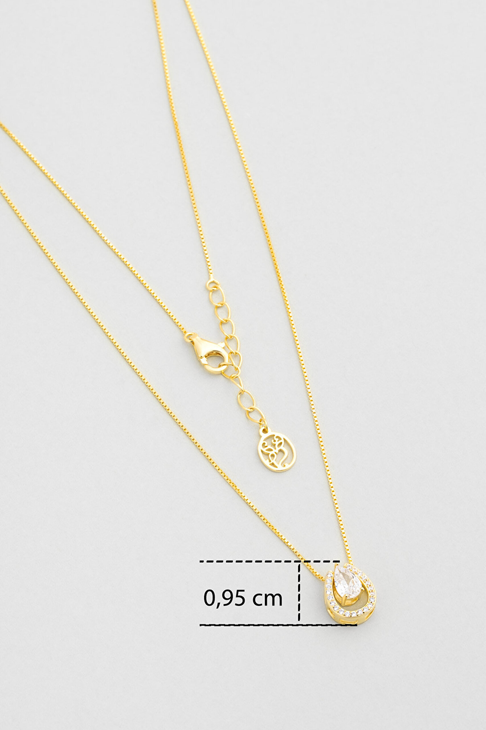 Zarif Damla 18 Ayar Sarı Altın Kaplama 45 Cm Gümüş Kolye - 2