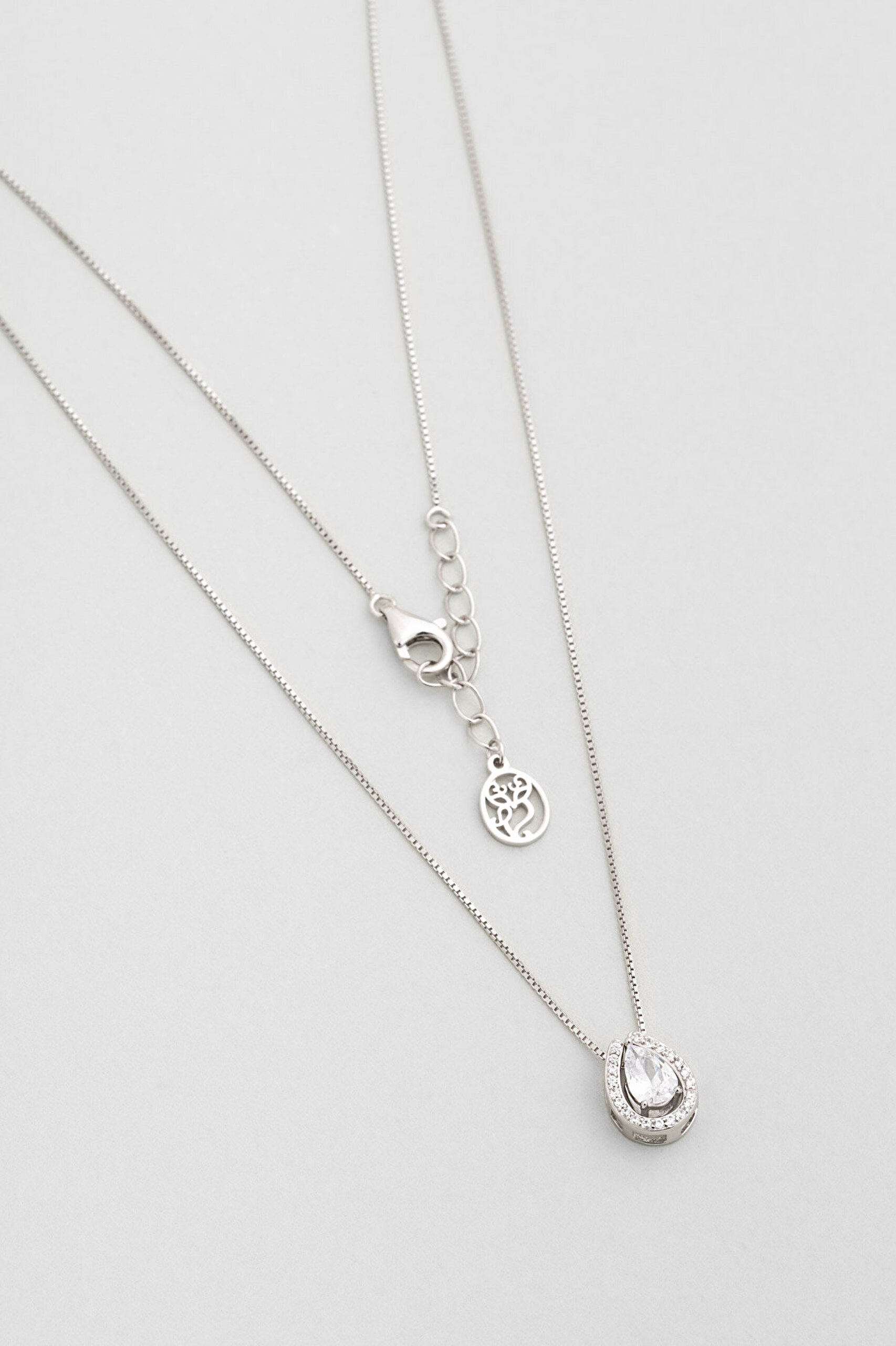 Zarif Damla 18 Ayar Beyaz Altın Kaplama 45 Cm Gümüş Kolye - 0