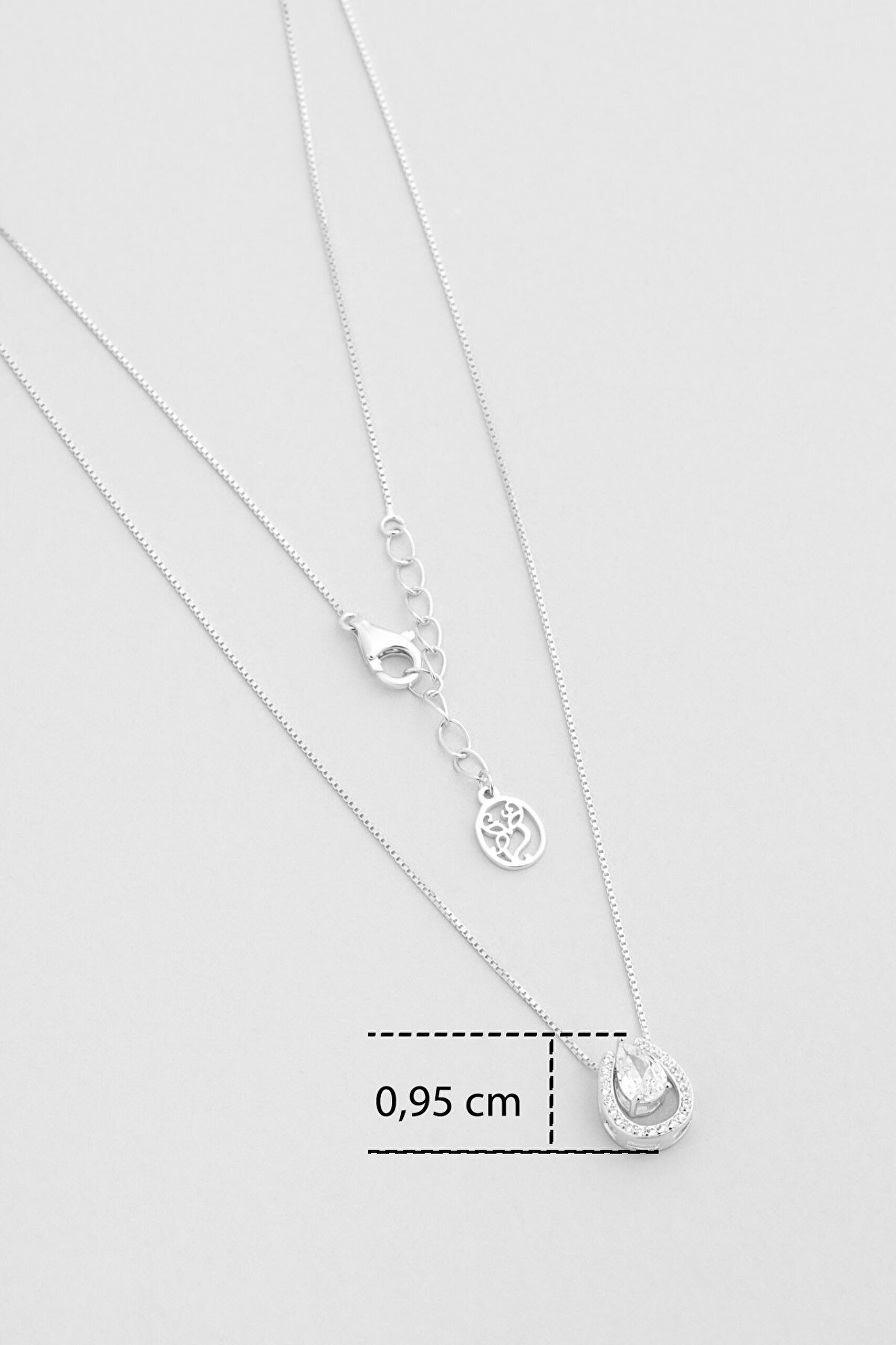 Zarif Damla 18 Ayar Beyaz Altın Kaplama 45 Cm Gümüş Kolye - 2