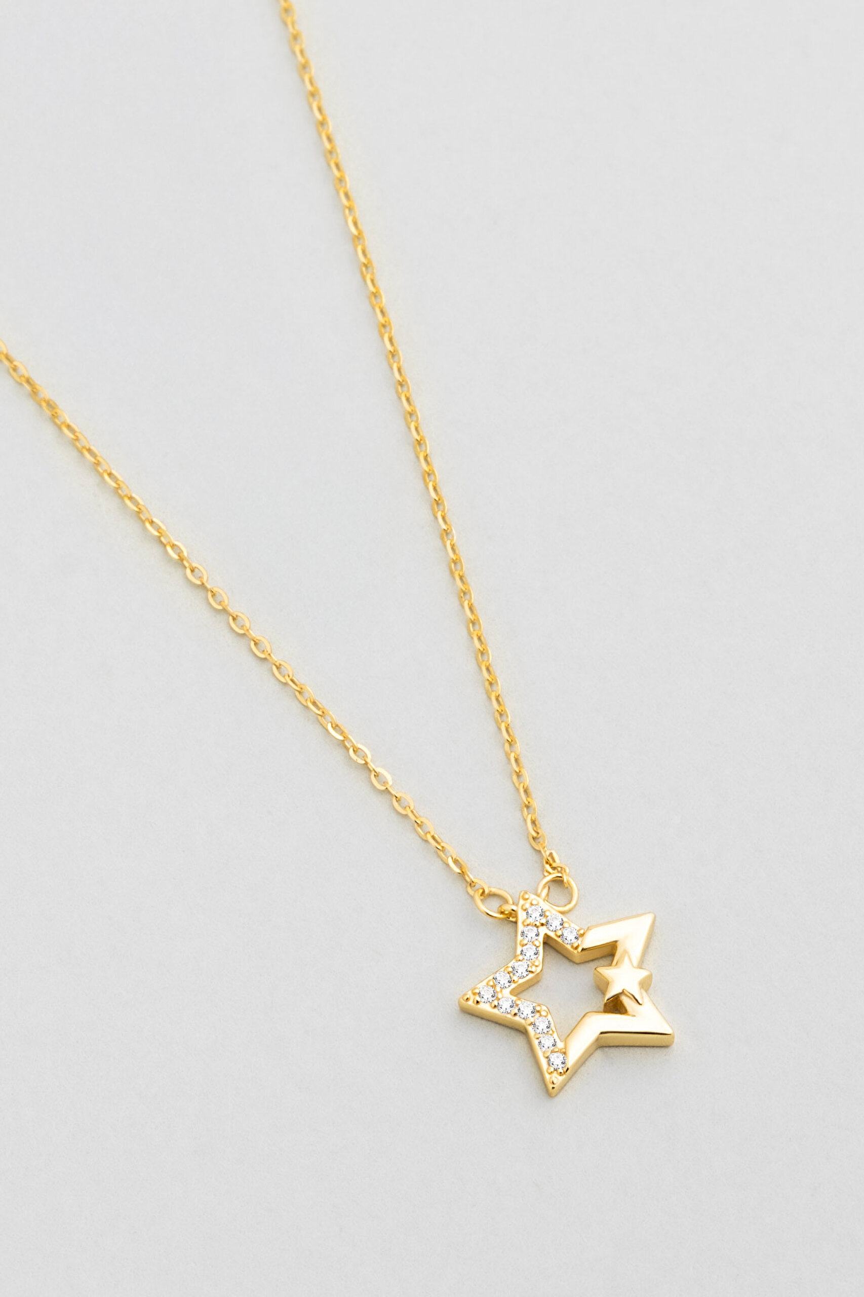 ⁠ Yıldız İzleri 18 Ayar Sarı Altın Kaplama 44 Cm Gümüş Kolye_4}