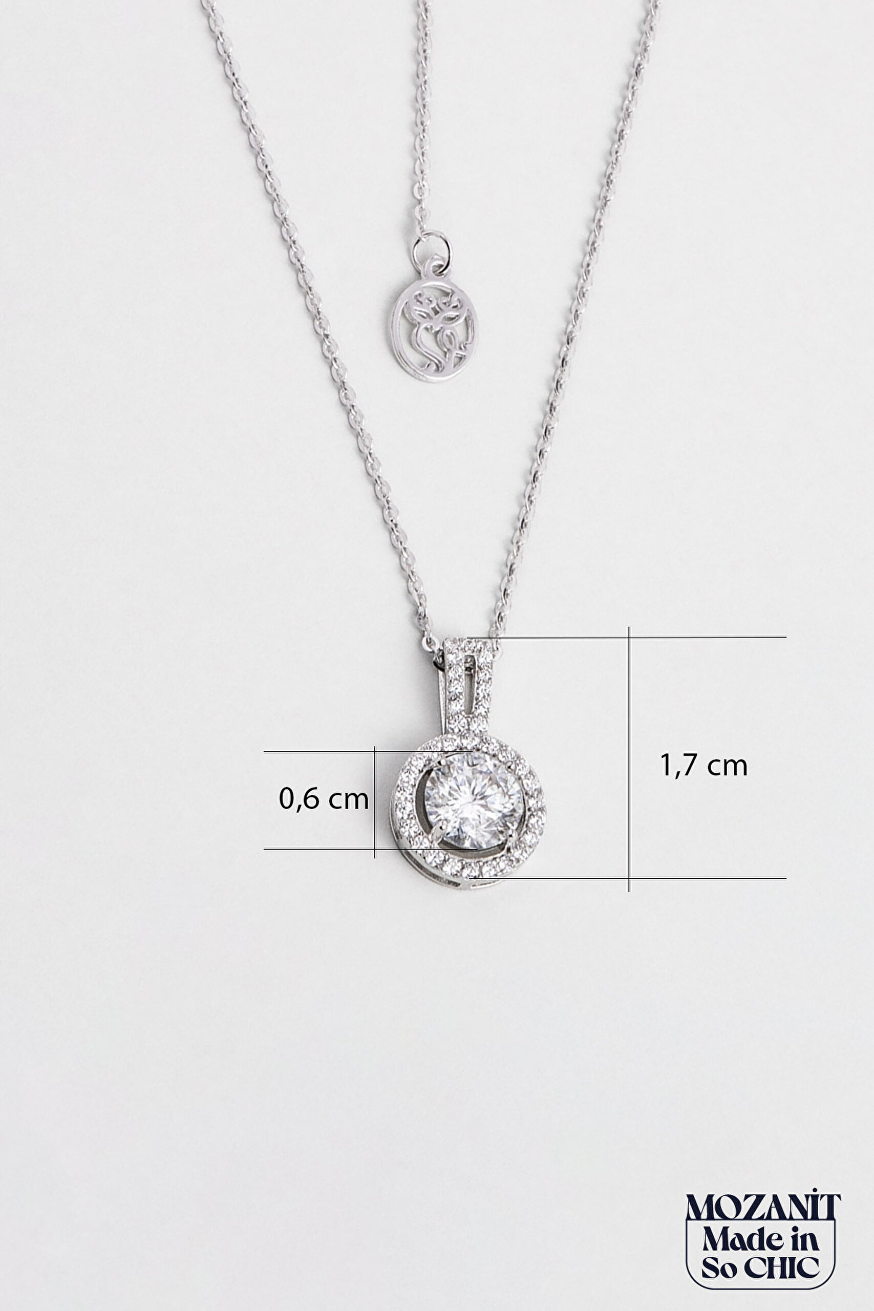 ⁠ Mozanit Zarafeti 18 Ayar Beyaz Altın Kaplama 46 Cm Gümüş Kolye_2}