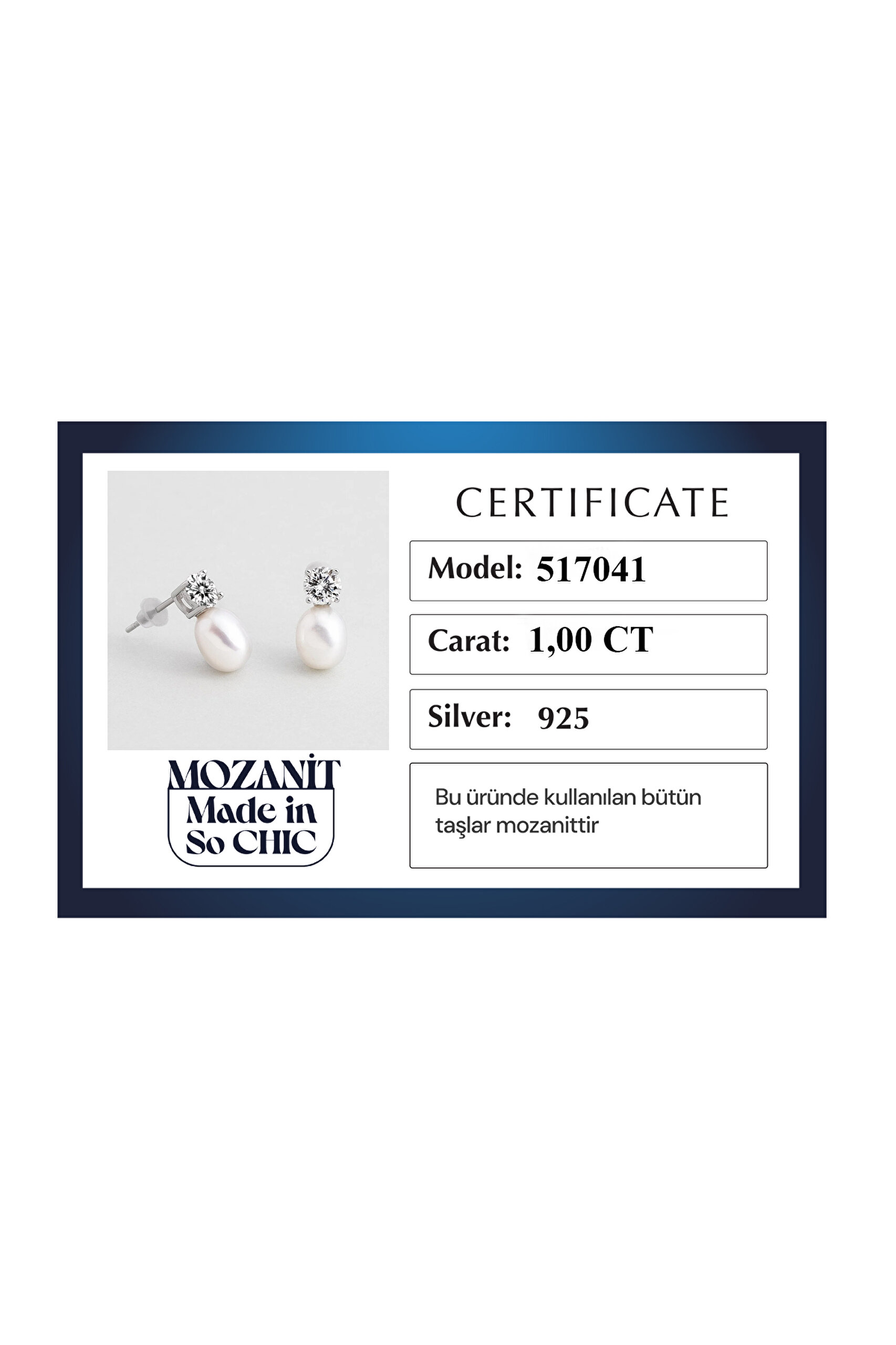 ⁠ Mozanit Rüyası 18 Ayar Beyaz Altın Kaplama İnci Taşlı Gümüş Küpe_4}