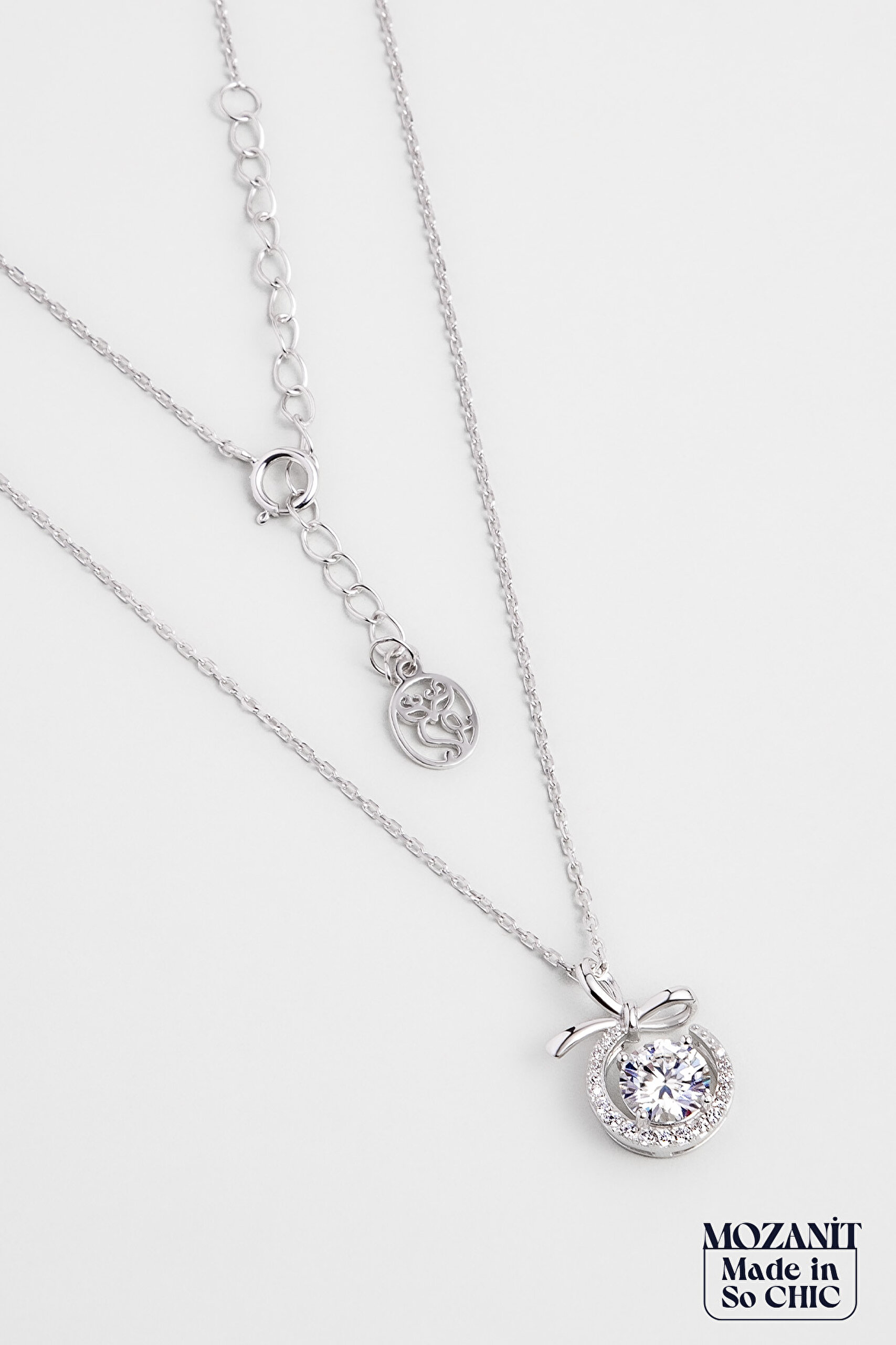 ⁠ Mozanit Kurdelesi 18 Ayar Beyaz Altın Kaplama 44 Cm Gümüş Kolye_0}