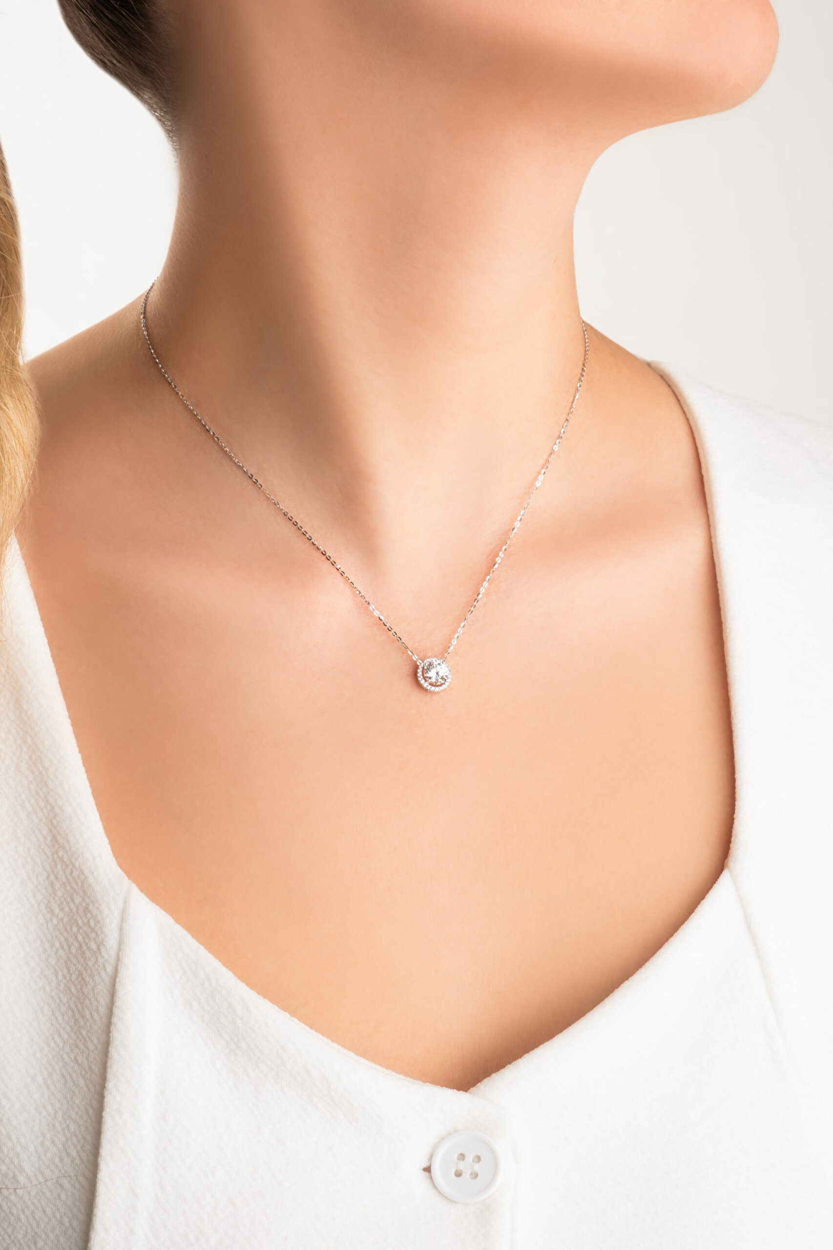 ⁠ Mozanit Fısıltısı 18 Ayar Beyaz Altın Kaplama 44 Cm Gümüş Kolye_3}