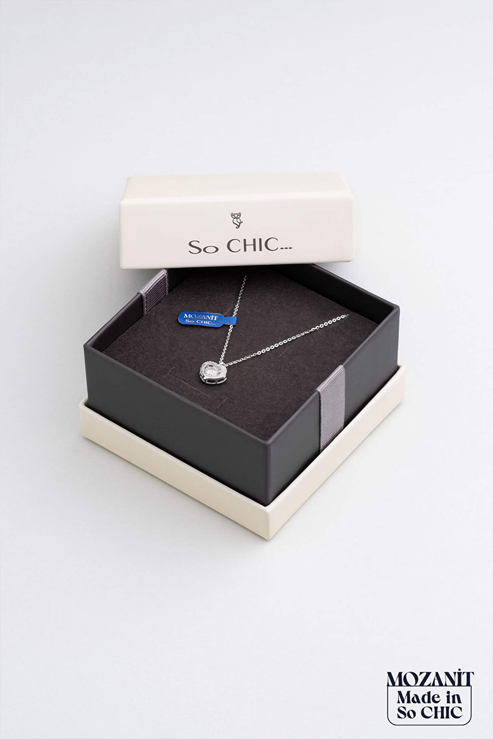 ⁠ Mozanit Dokunuş 18 Ayar Beyaz Altın Kaplama 45 Cm Gümüş Kalp Kolye_6}