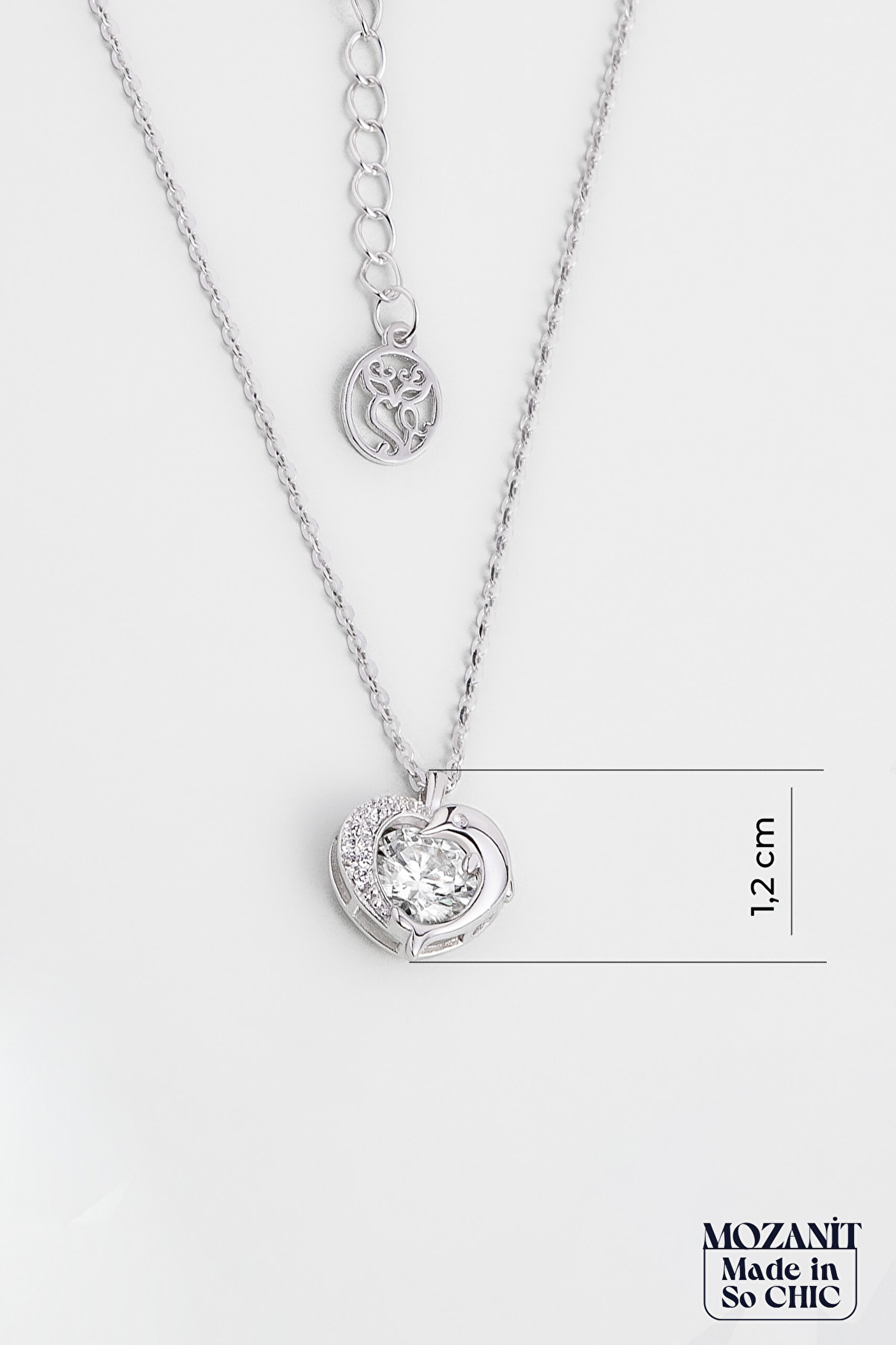 ⁠ Mozanit Dokunuş 18 Ayar Beyaz Altın Kaplama 45 Cm Gümüş Kalp Kolye_1}