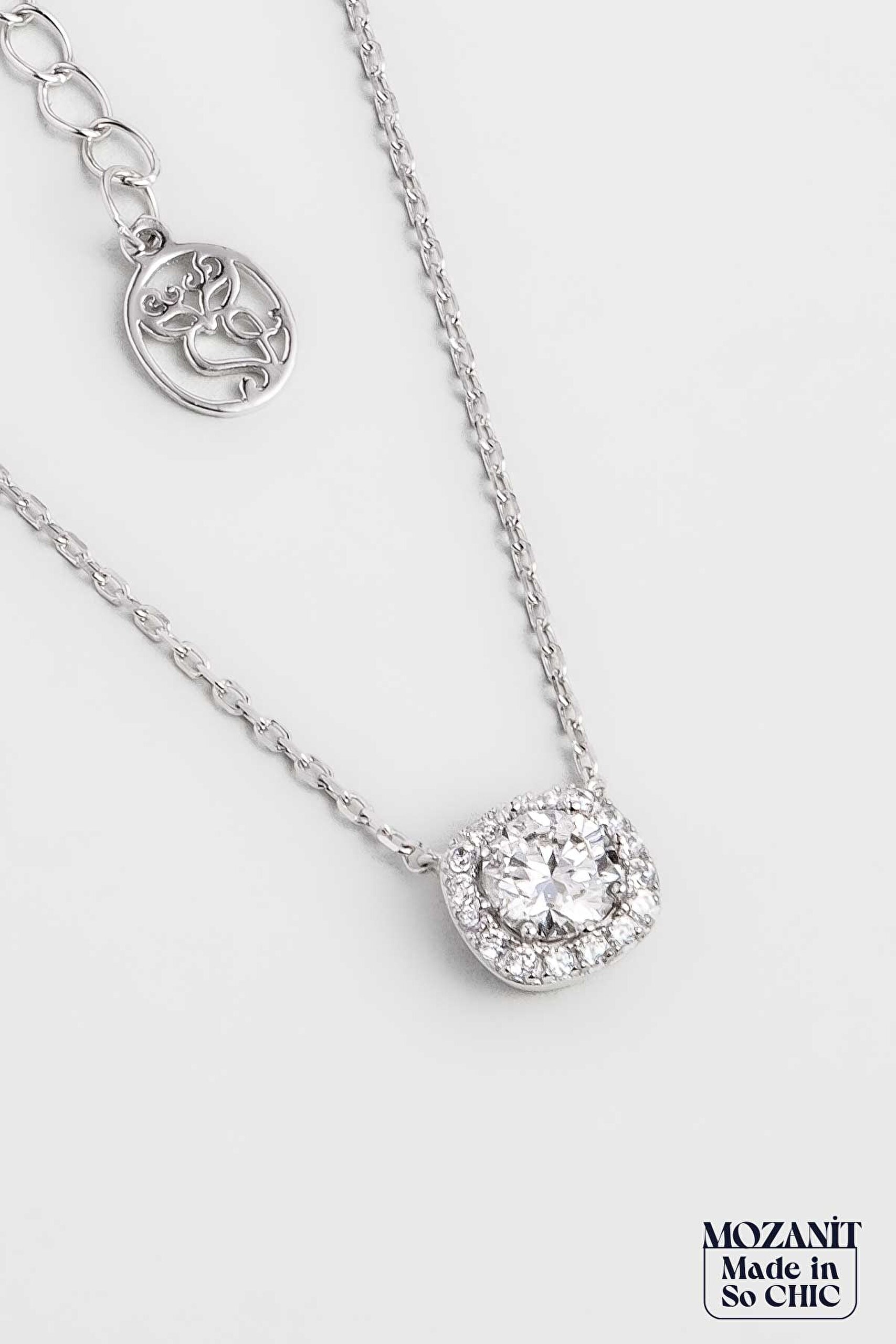 ⁠ Mozanit Zarafeti 18 Ayar Beyaz Altın Kaplama 44 Cm Gümüş Kolye_4}
